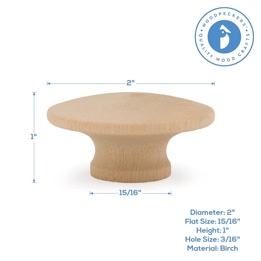 2 Inch End Grain Wooden Knobs - Pack of 50 Unfinished Cabinet Knobs for Bifold Closet Doors, Dressers & Furniture - Perfect for DIY Crafts, Knob Replacement & Home Decor Projects