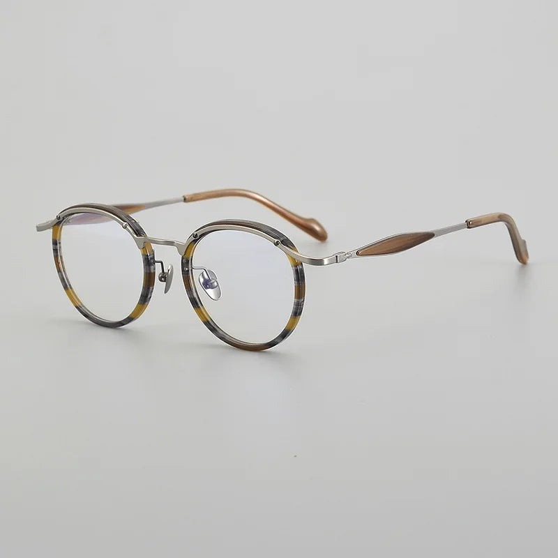 Stylish Black Unisex Full Rim Round Titanium Acetate Eyeglasses Frame 46062 - Perfect for Reading, Work & Everyday Fashion