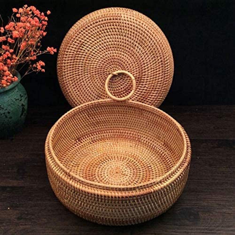 Autumn Rattan Woven Round Fruit Basket - Dried Fruit Storage Container with Lid for Candy, Snacks & Desserts | Perfect for Kitchen, Pantry & Dining Table Decor