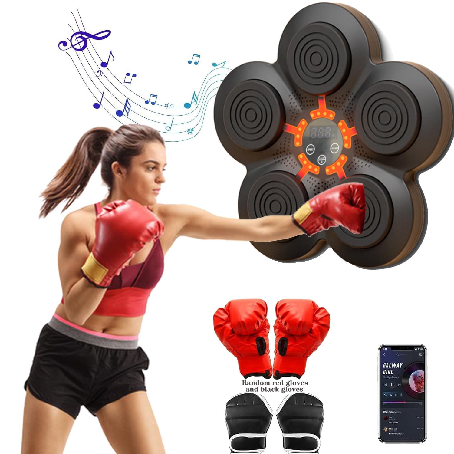 Bluetooth Smart Music Boxing Trainer with Gloves - Wall Mounted Electronic Punching Target for Home Gym & Indoor Workouts | Perfect for Boxing Training, Fitness & Stress Relief
