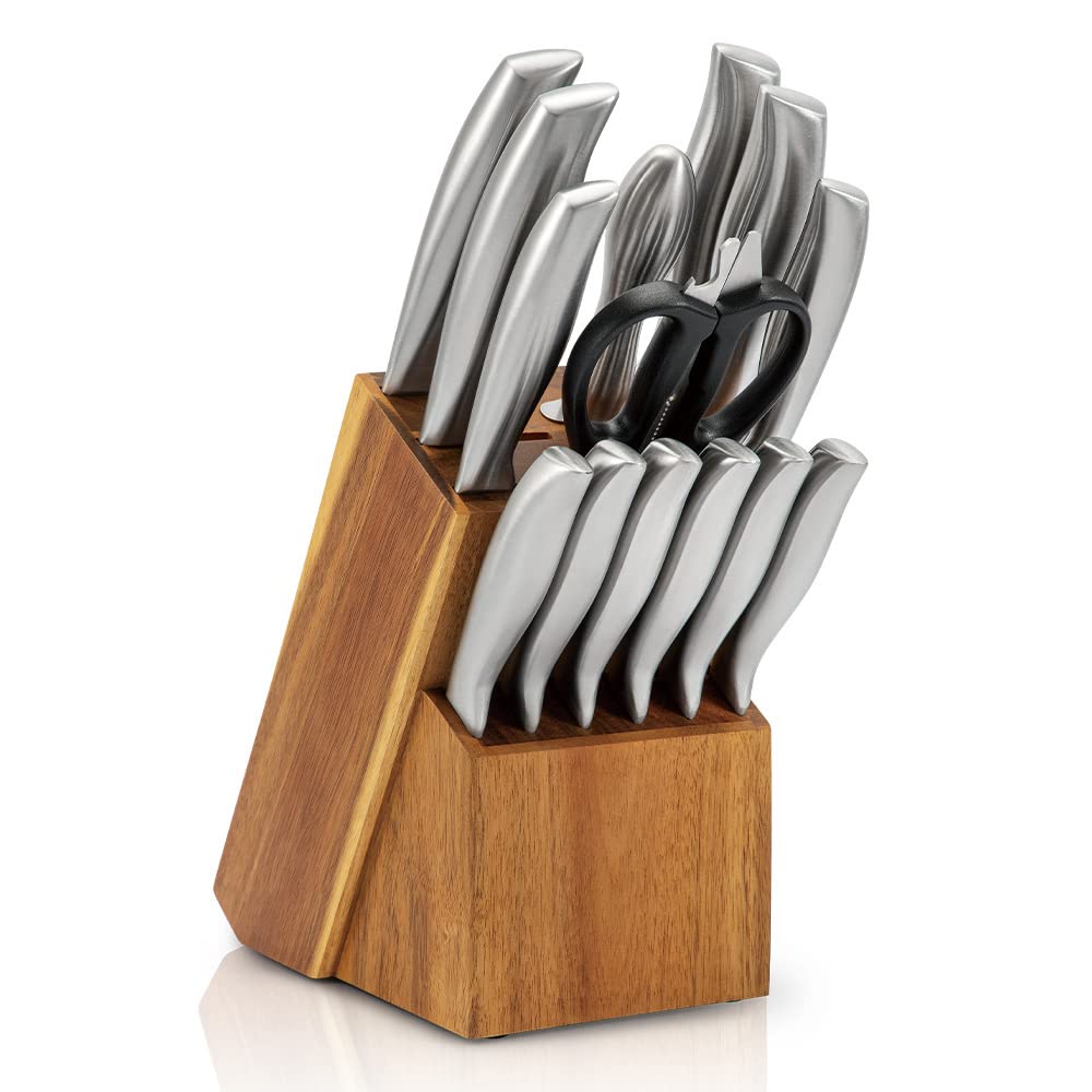 Premium 15-Piece Stainless Steel Forged Knife Block Set - Professional Global Kitchen Knives for Chefs & Home Cooking - Ideal Gift for Family & Culinary Enthusiasts - Perfect for Meal Prep, Slicing, Dicing & Everyday Kitchen Tasks
