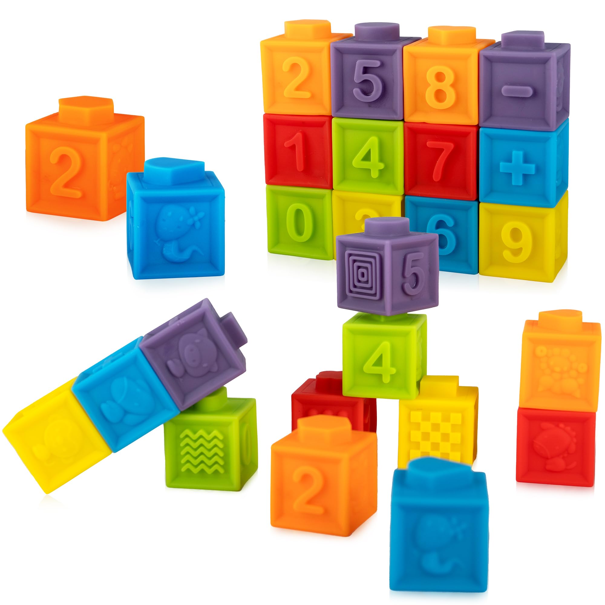 Ganowo 12PCS Soft Stacking Blocks for Babies - Educational Baby Toys with Numbers & Animals, Montessori Learning Toys for 6-12 Months Old - Perfect for Christmas Stocking Stuffers & Toddler Gifts (Great for Early Development & Sensory Play)