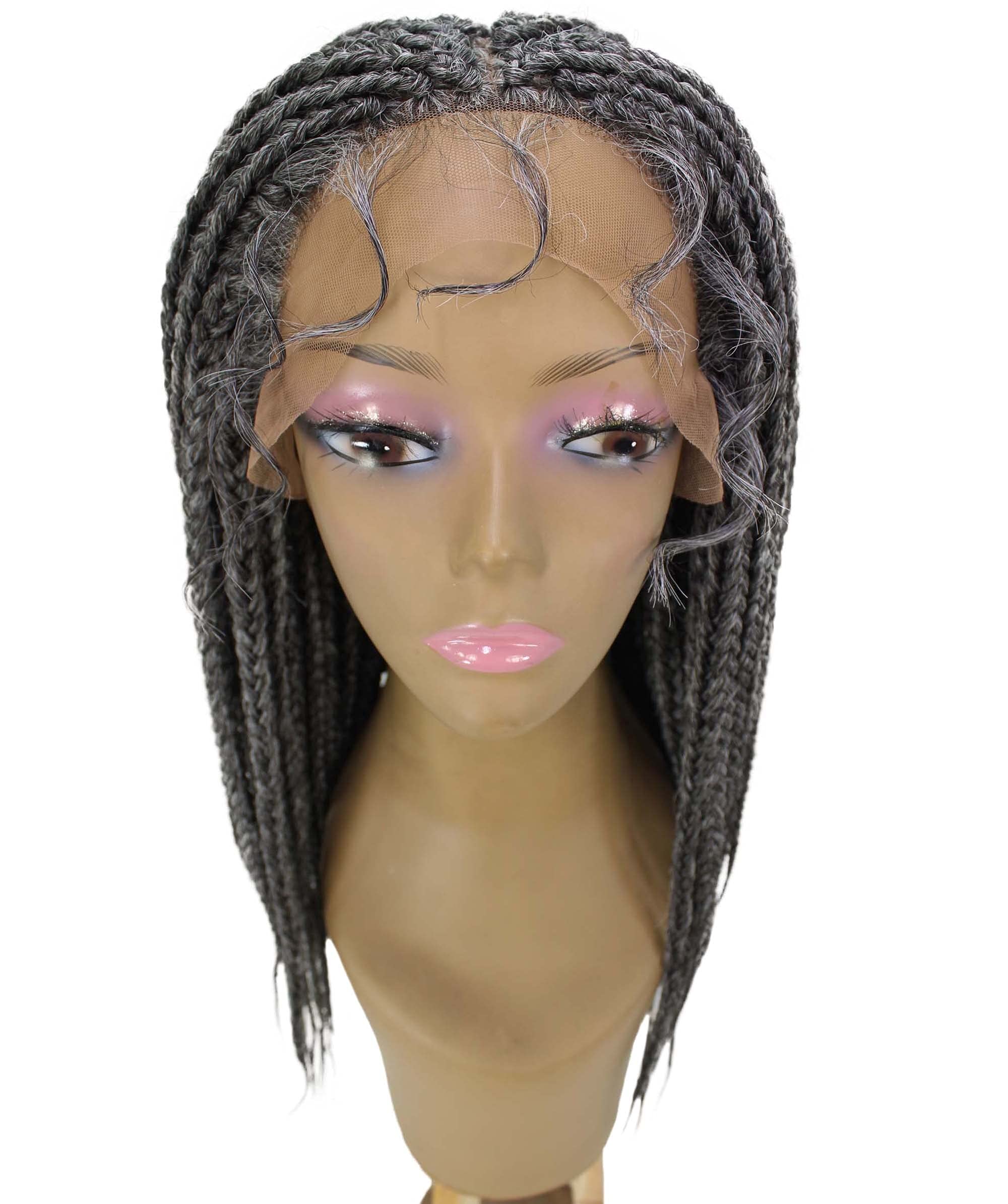 Uyai Straight 23 Inch 4X4 Hand-Tied Lace Braided Wig - Heat Resistant Synthetic Hair - 20+ Natural & Dip Dyed Colors (#44 Charcoal Grey) - Perfect for Cosplay, Daily Wear & Protective Styling