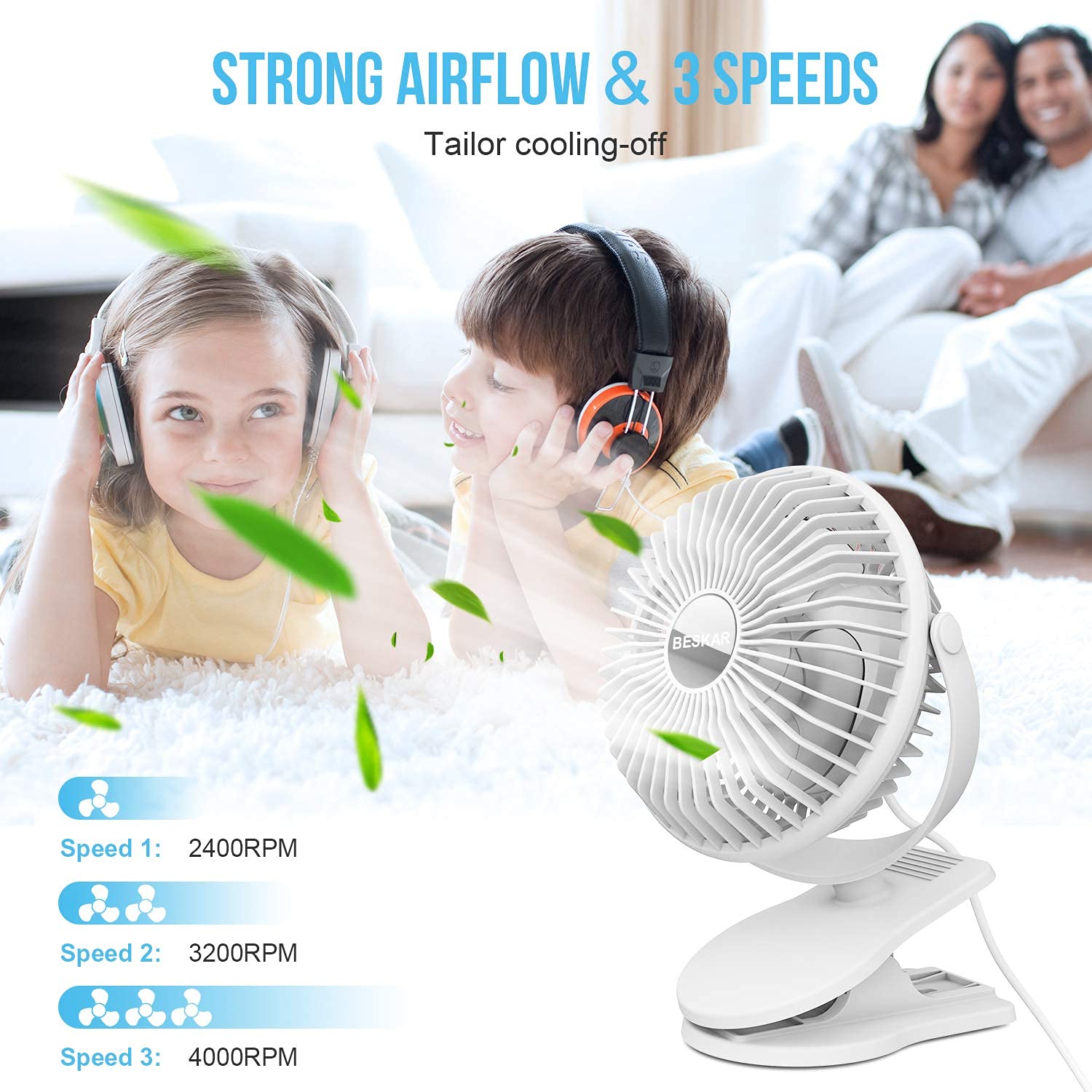 2-Pack Small Desk Fan & Clip-On Fan - Portable USB Mini Fan for Office, Home, Bedroom - Quiet Cooling Fan for Work, Study & Travel - White