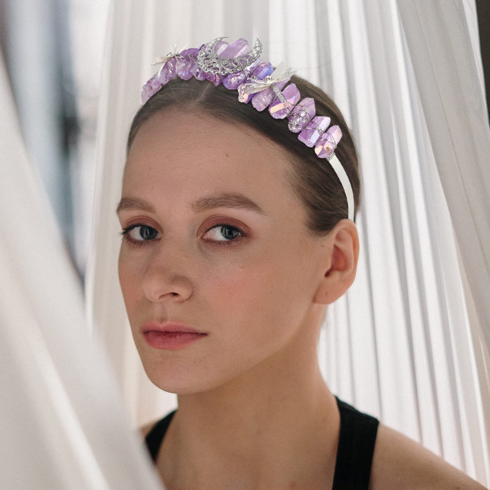 FRCOLOR Handmade Moon Mermaid Bridal Headband for Women - Wedding Tiara with Natural Stones & Crystals - Kids Hair Accessories for Prom, Pageant & Special Occasions