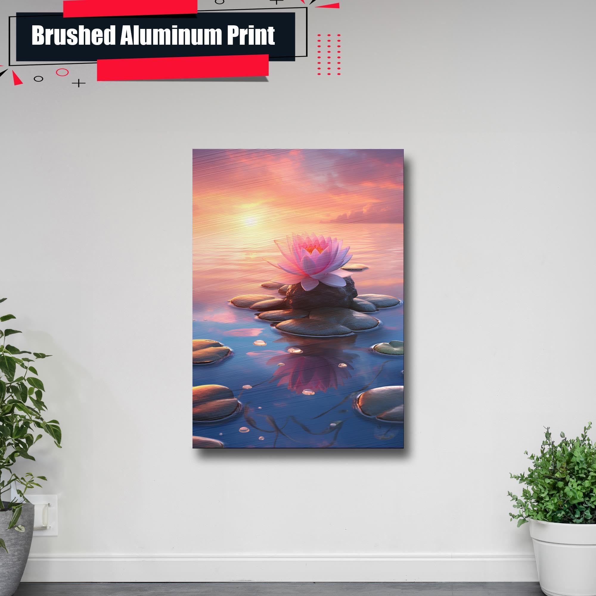 Zen Wall Art Decor - Framed Zen Garden Poster with Stone Flower & Peaceful Water Sunset - Meditation & Yoga Room Decor for Home, Office, Spa - Calming Scenery Wall Art Print for Relaxation & Mindfulness Spaces