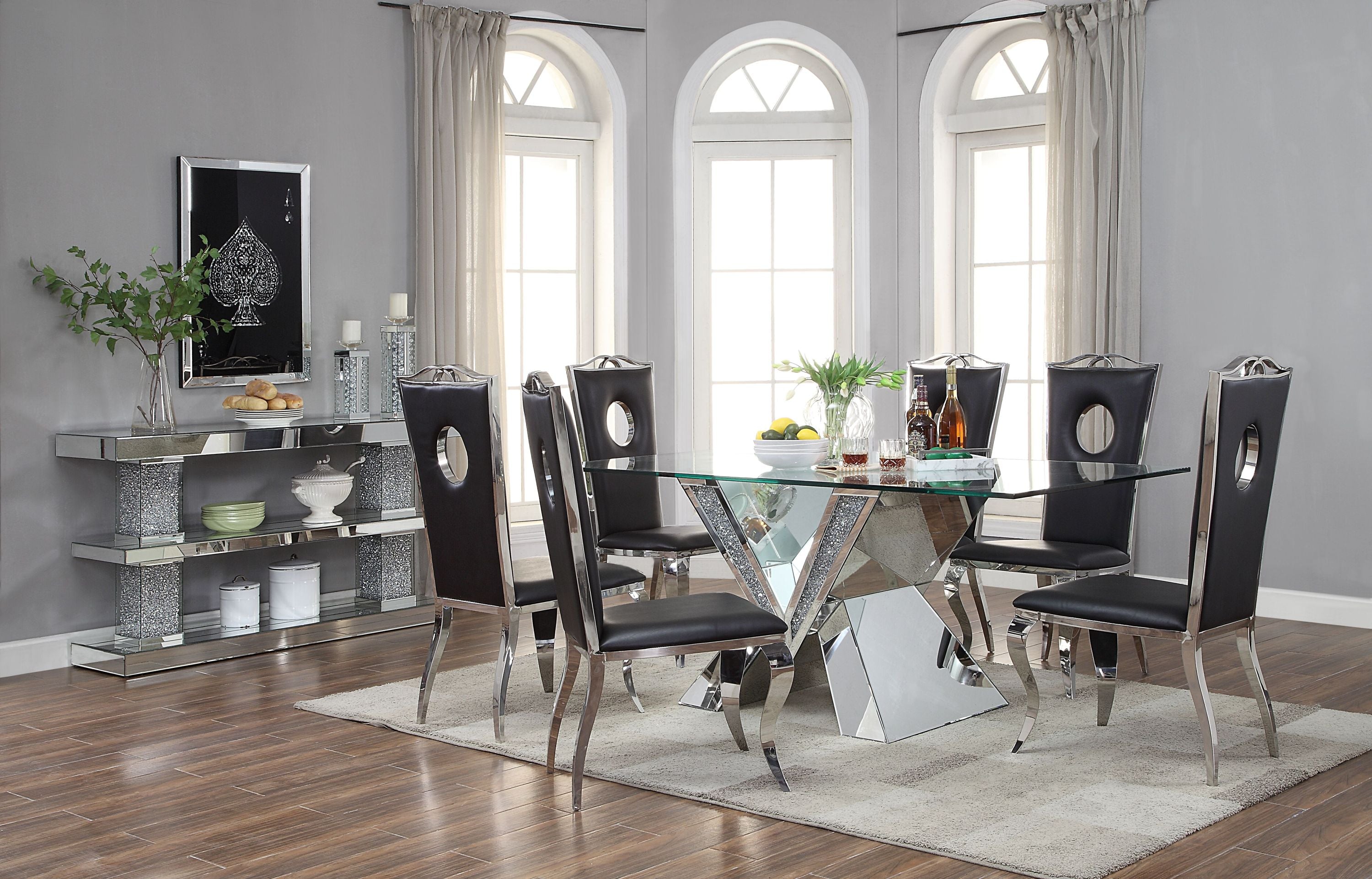 Modern Black & Stainless Steel Dining Chairs with Cutout Back Design - Set of 2 Contemporary Kitchen Chairs for Dining Room, Breakfast Nook or Office Workspace