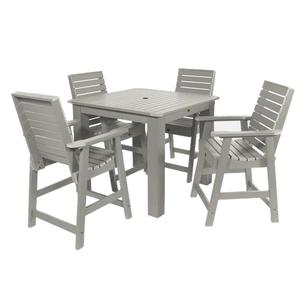 Weatherly 5-Piece Square Counter Height Outdoor Dining Set - Patio Bistro Table and Chairs for Backyard, Garden, Deck or Poolside Dining