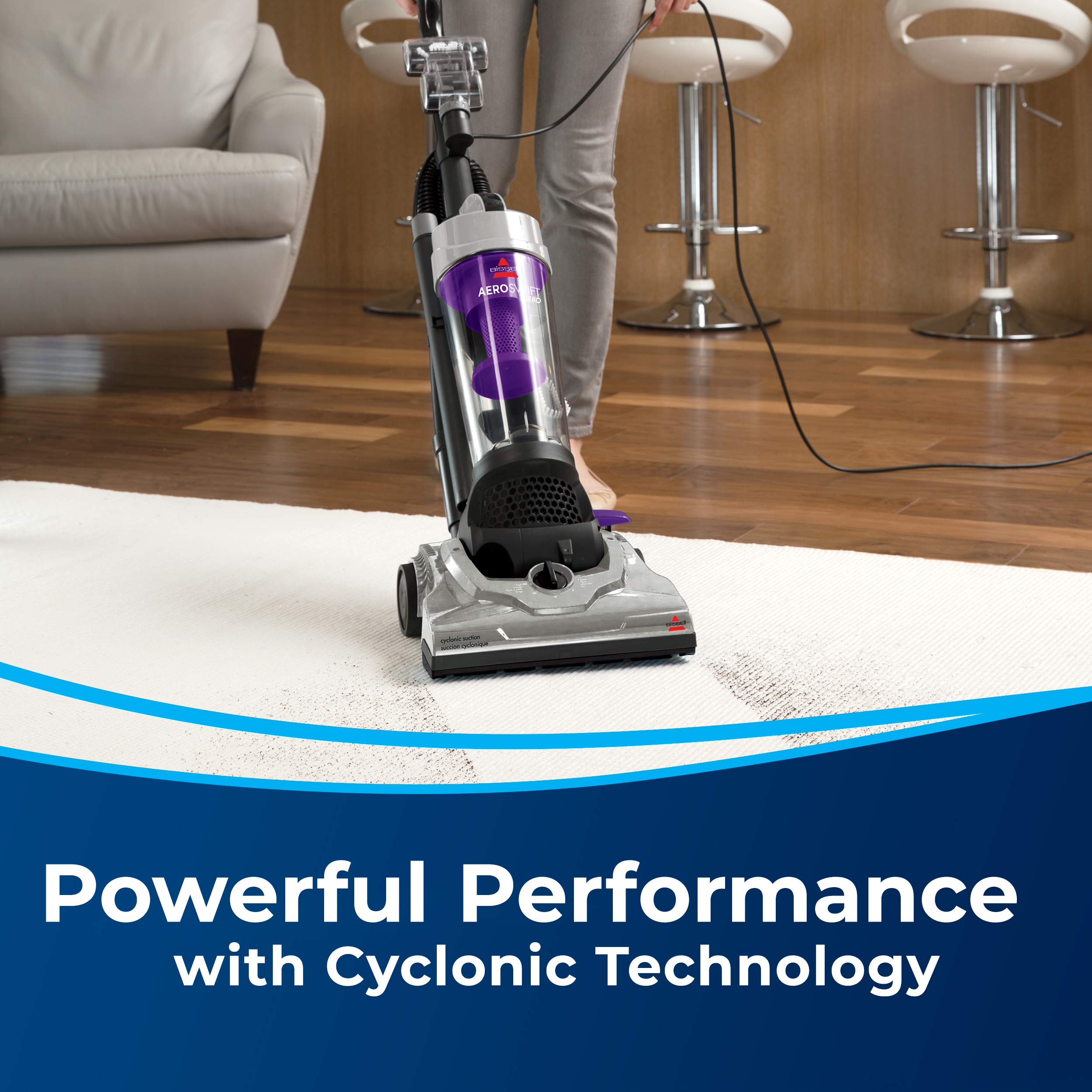 Bissell AeroSwift Turbo Compact Upright Vacuum Cleaner - Lightweight Cyclonic with Built-in Lifetime Filter - Perfect for Hardwood Floors, Carpets & Pet Hair Removal