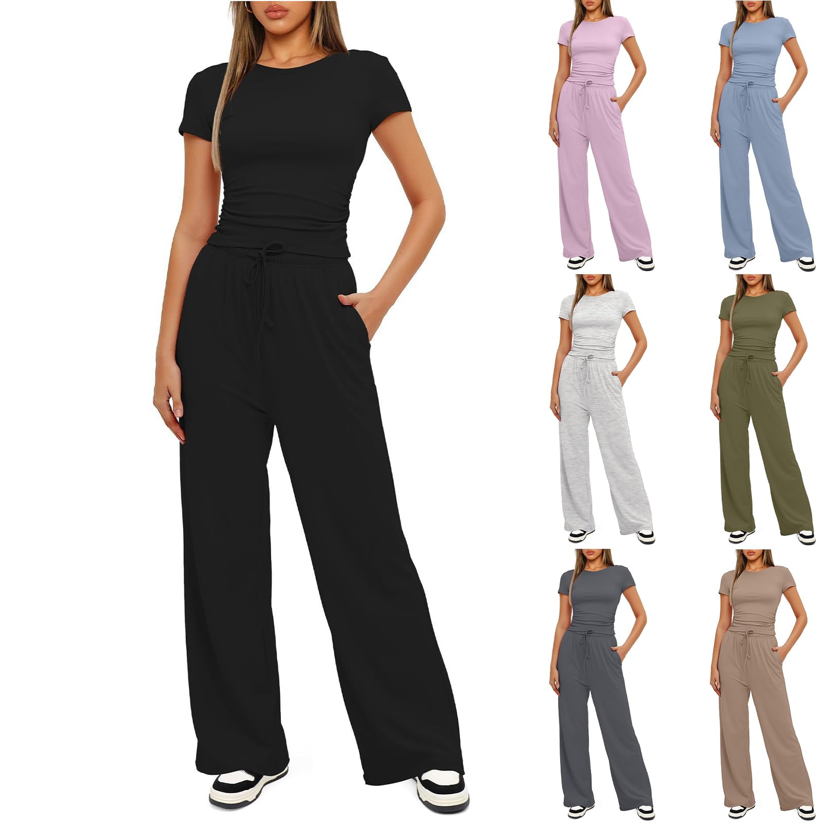 Women's 2-Piece Lounge Sets 2024 | Summer Casual Pants Outfits with Elastic Waist | Loose Comfortable Matching Sets for Home, Travel & Relaxation