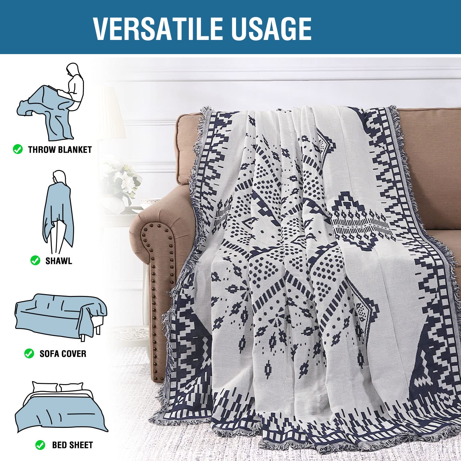 Reversible Sofa Cover for Dogs - H.VERSAILTEX Couch Slipcover Fits Most Sofa Shapes, Tassel Trim, Sectional Protector (X-Large 71