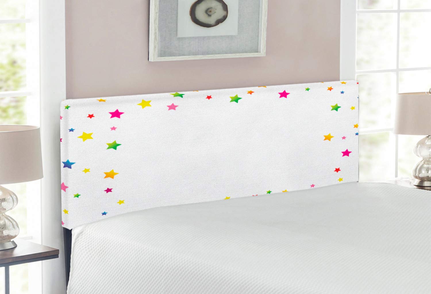 Ambesonne Magic Headboard - Minimalist Colorful Star Design Upholstered Metal Bed Headboard with Memory Foam | Full Size Multicolor Decorative Headboard for Bedroom Decor | Perfect for Modern, Bohemian & Kids' Room Styles