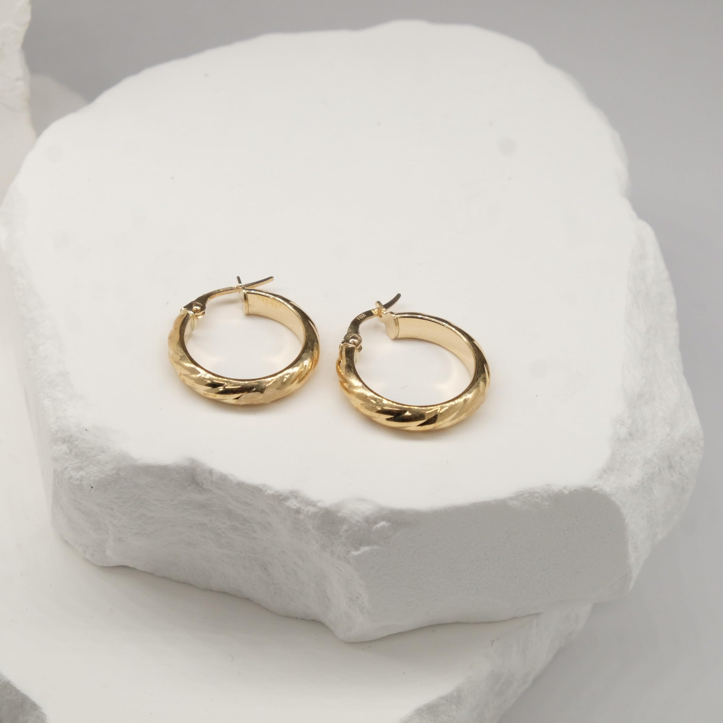 Italian 14k Yellow Gold Rope Design Small Wide Hollow Hoop Earrings for Women - Elegant Dainty Jewelry for Everyday Wear, Date Night & Special Occasions