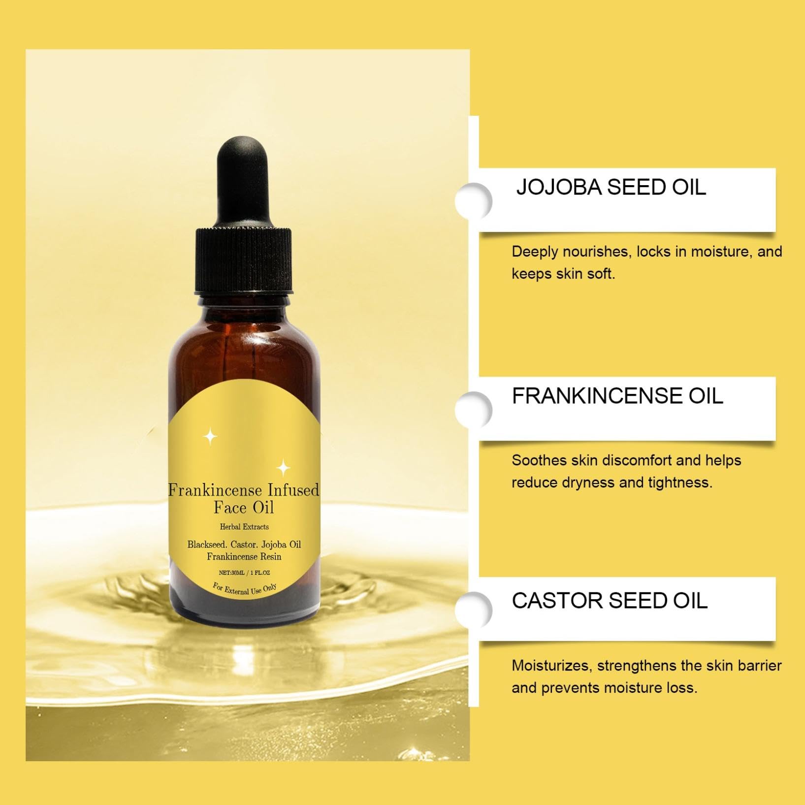 Premium Frankincense Oil for Face - Cold Pressed Anti-Aging Serum, Natural Skincare Moisturizer with Frankincense Resin, Hydrates & Nourishes Skin (1 Fl Oz) - Perfect for Daily Facial Routine & Nighttime Skin Care