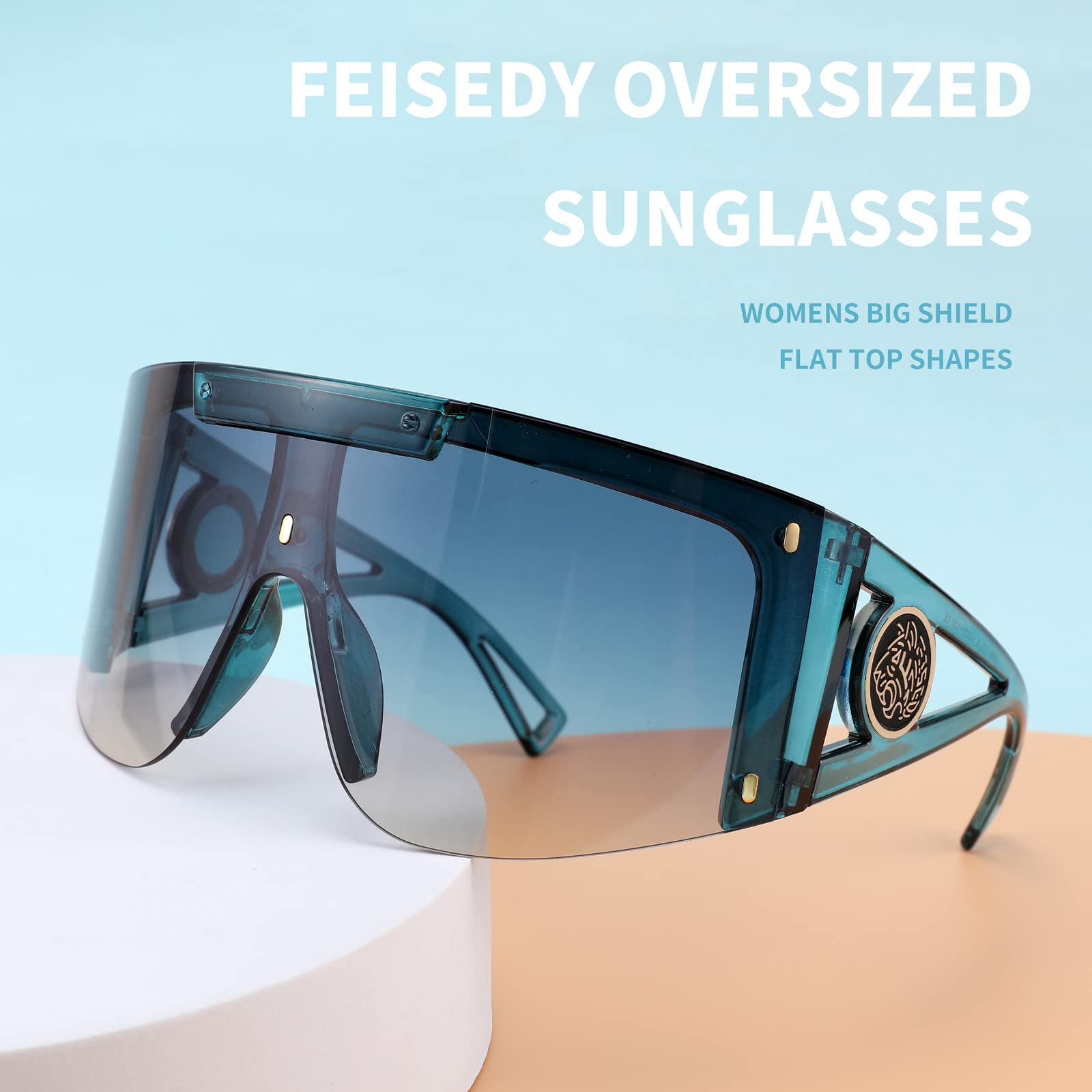 FEISEDY One Piece Oversized Sunglasses for Men & Women - UV Protection Big Frame Wrap Around Shield Sunglasses for Cycling, Driving, Beach & Vacation (B4027) | Perfect for Outdoor Sports, Travel & Fashion Accessories
