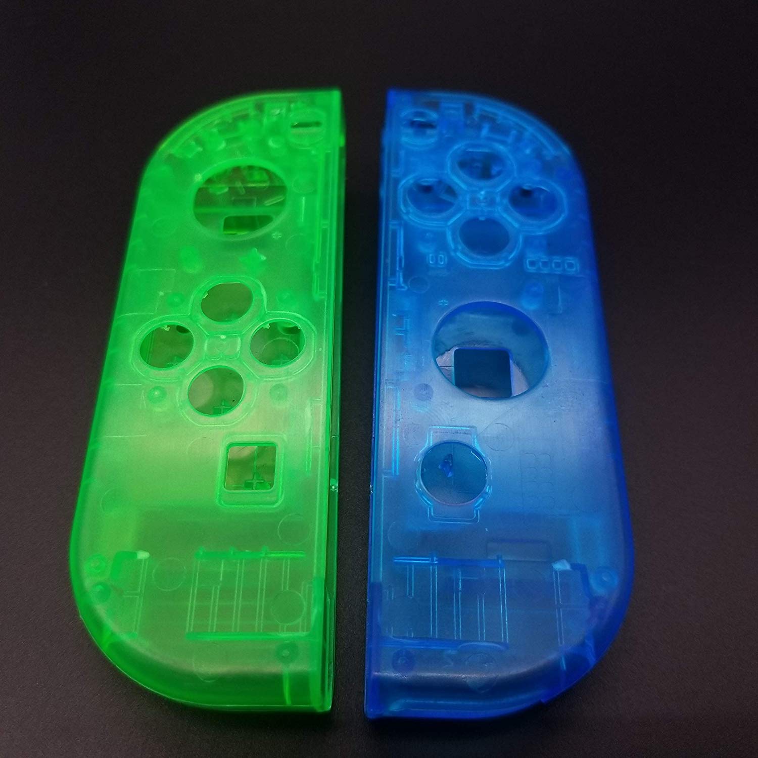 Replacement Full Housing Faceplate Shell Case Cover with Battery Middle Frame for Nintendo Switch Joy-Con Controller (Clear Green + Clear Blue) - Perfect for DIY Repair, Customization & Enhanced Gaming Experience