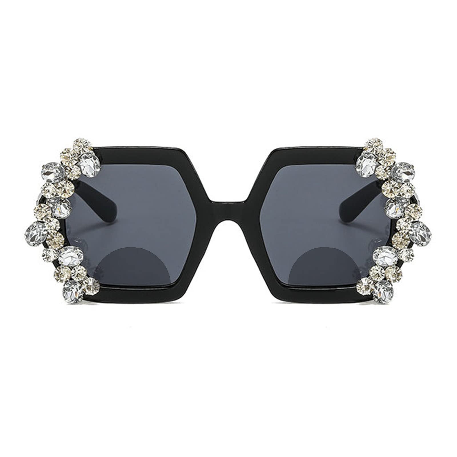 Willochra Bifocal Reading Sunglasses for Women - Stylish Oversized Square Rhinestone Frame Sun Readers - Perfect for Outdoor Reading, Beach, and Driving