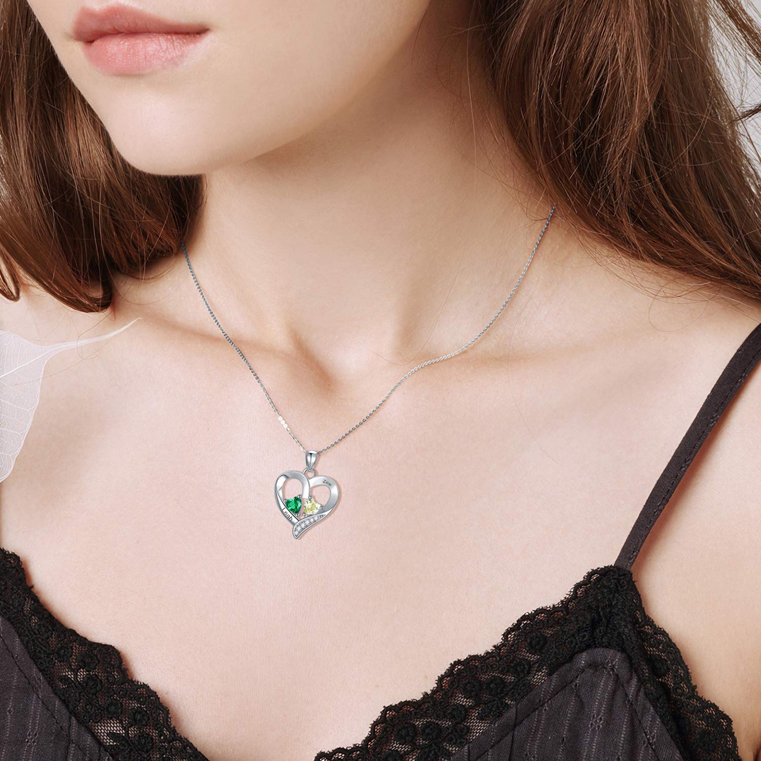 Personalized Mother Necklace with Birthstones & Engraved Name - 18K White Gold Filled 925 Sterling Silver Heart Pendant - Custom Jewelry Gift for Mom, Wife, Her on Mother's Day, Birthday, Anniversary & Valentine's Day - Perfect for Special Occasions & Everyday Wear