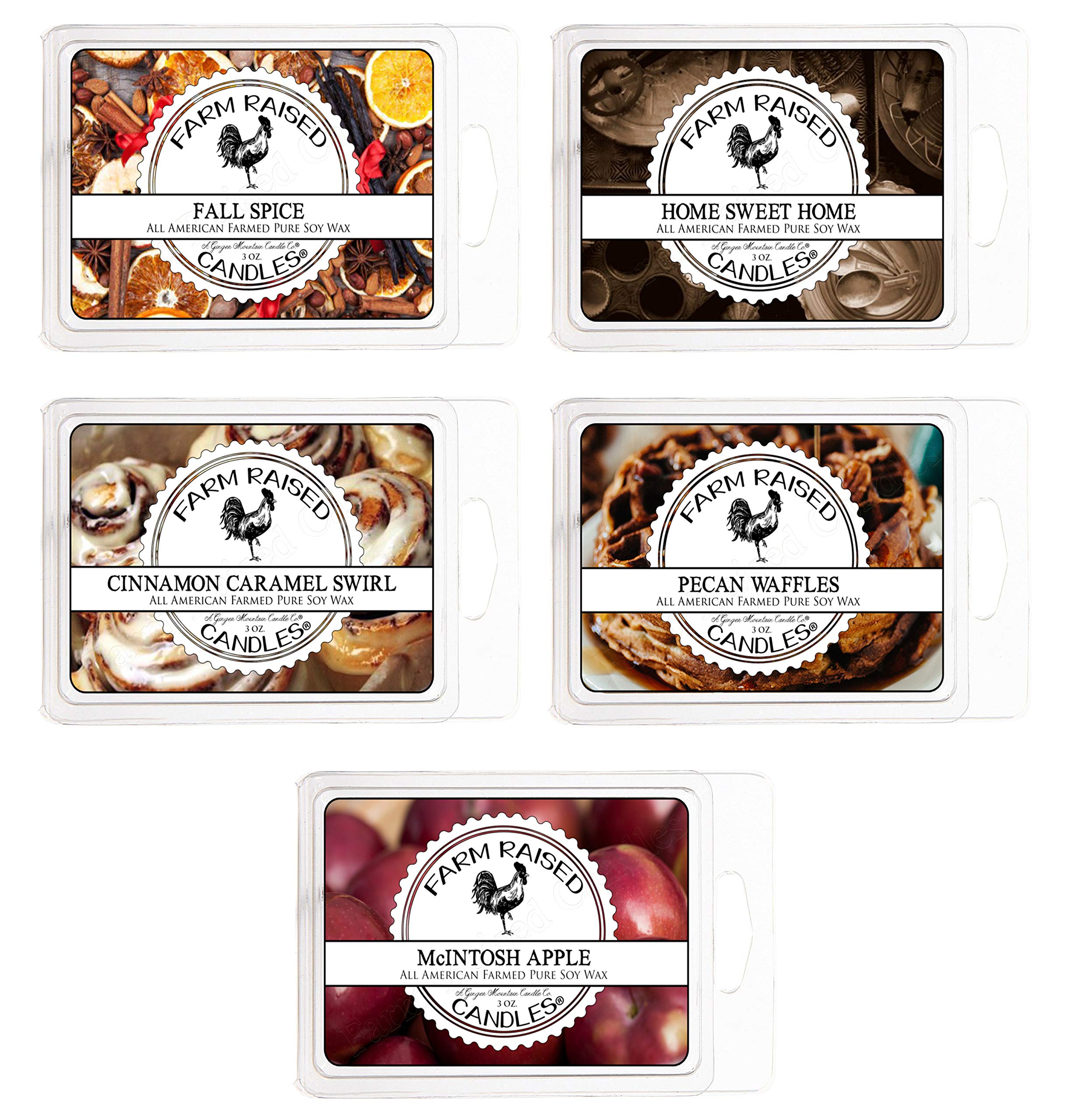 Farm Raised Candles - 16 Oz Fall Wax Warmer Melts, 100% USA Made Soy Wax Cubes - 5 Scents (Fall Spice, Vanilla, Cinnamon Caramel, Pecan Waffles, Apple) - Perfect for Home Fragrance, Autumn Decor & Cozy Ambiance