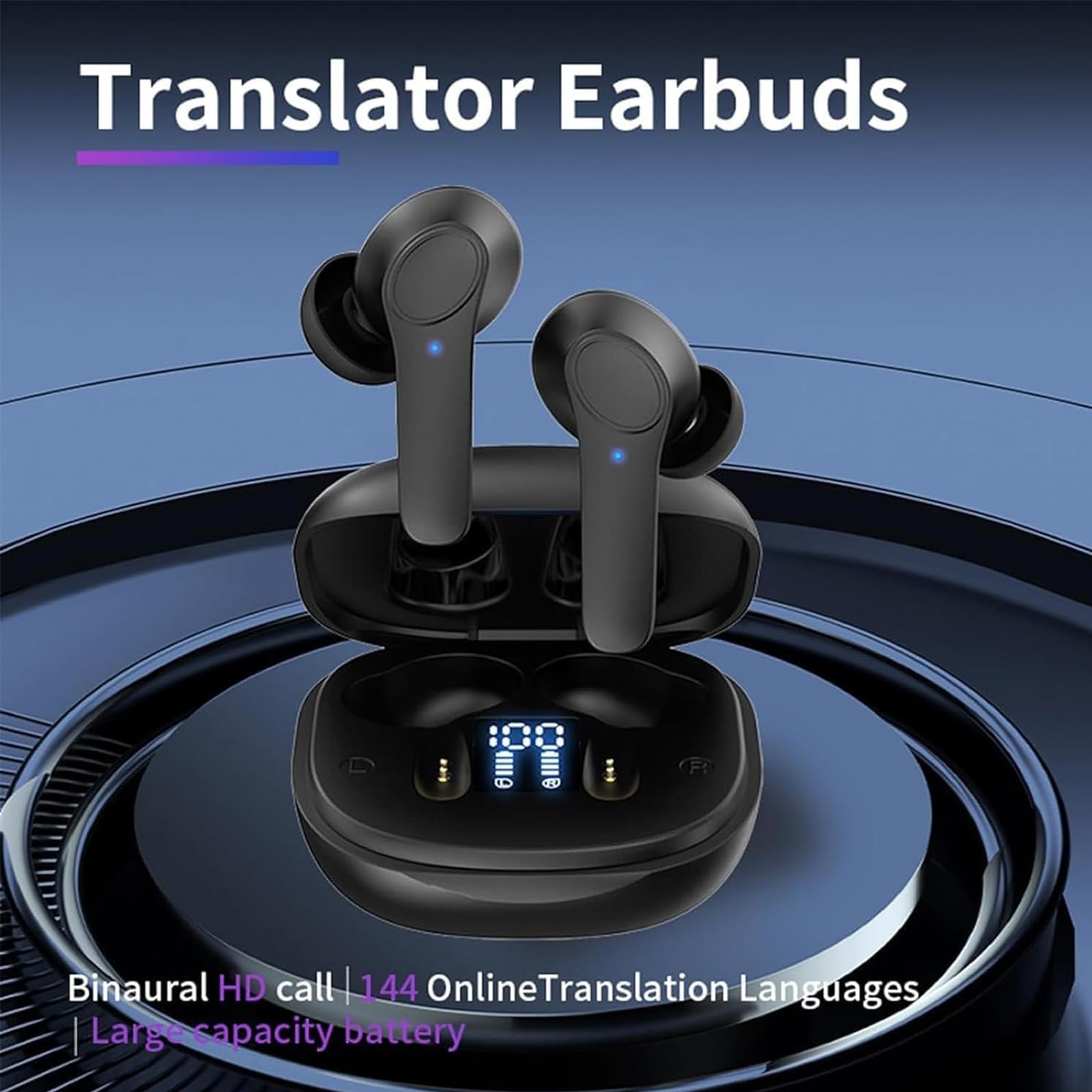 ElderDiscus Bluetooth Translator Earbuds - 144 Language Real-Time Translation Device with High Accuracy for Travel & Business (Black) | Perfect for International Meetings, Study Abroad & Global Communication