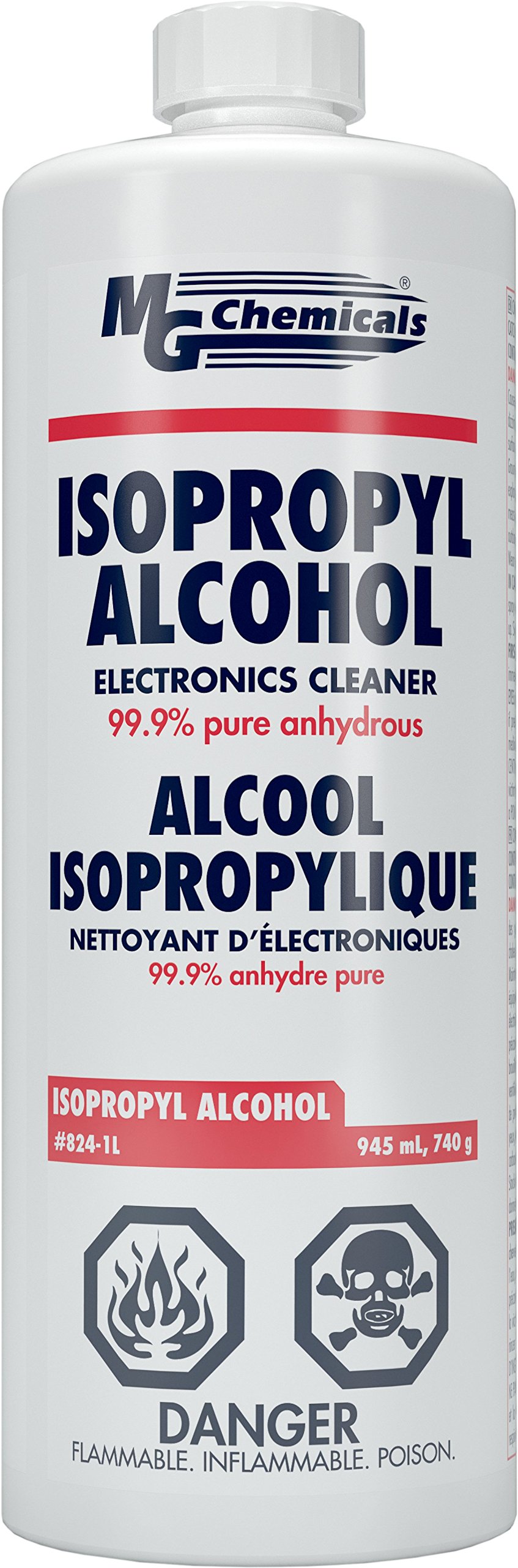 MG Chemicals 99.9% Pure Isopropyl Alcohol Electronics Cleaner - 945mL (32oz) Bottle, Case of 6 (824-1LX6) - Ideal for Cleaning Circuit Boards, PC Components & Electronic Devices