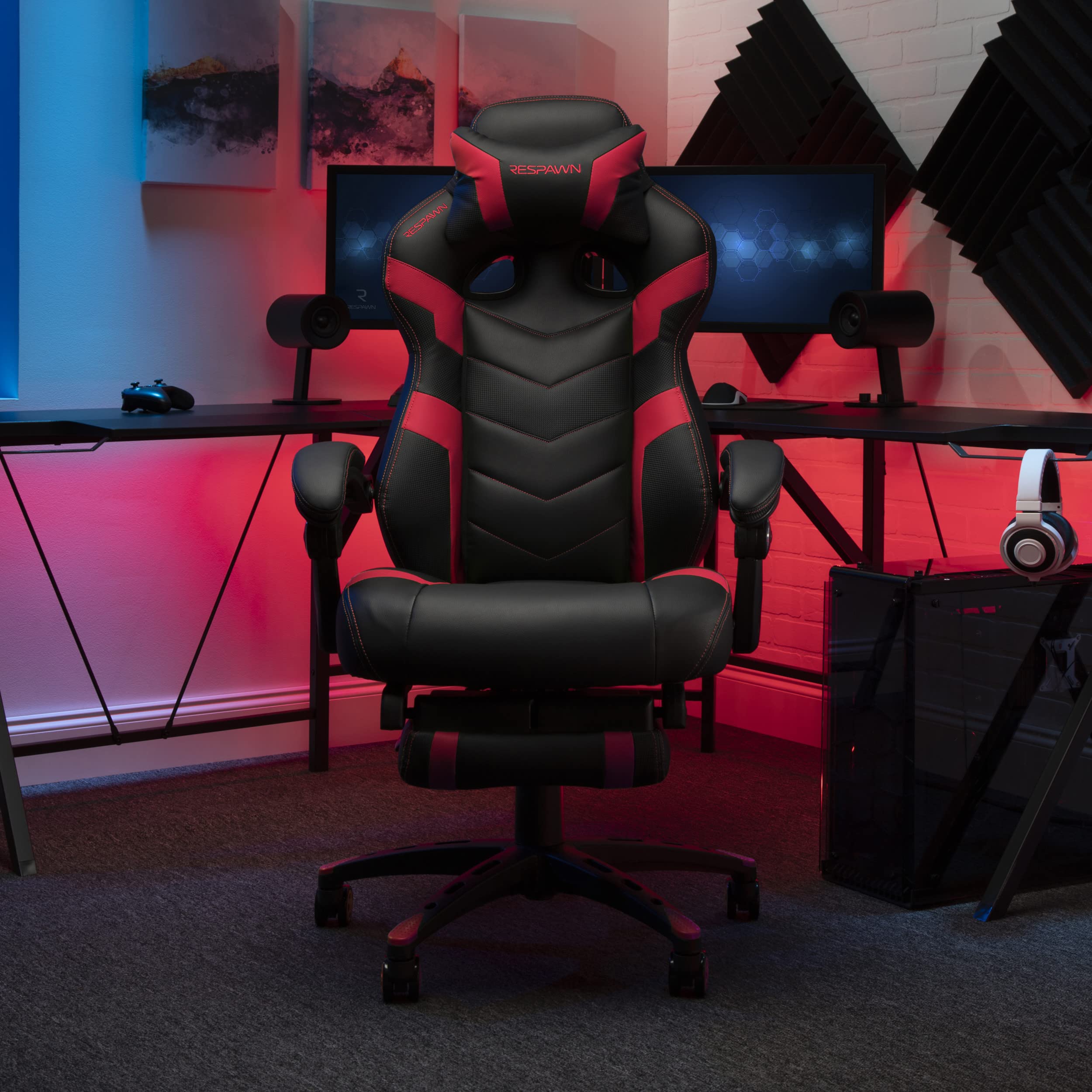 RESPAWN 110 Pro Ergonomic Gaming Chair with Adjustable Footrest & Headrest - Reclining Computer Desk Chair for Adults - Perfect for PC Gaming, Office Work & Home Entertainment (Red)