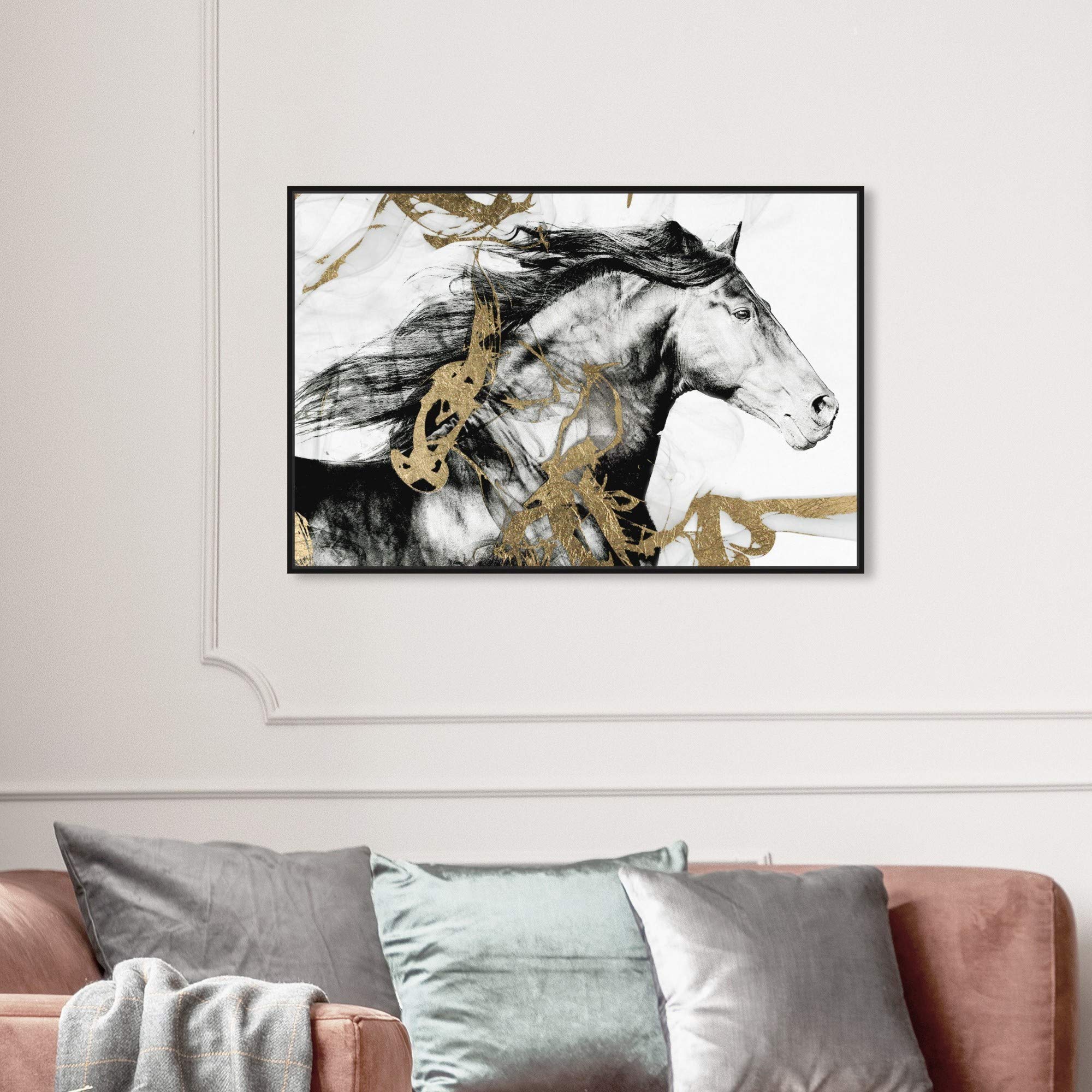 Gold and Black Beauty Farm Animals Framed Wall Art Canvas Prints - Perfect for Living Room, Bedroom & Farmhouse Decor