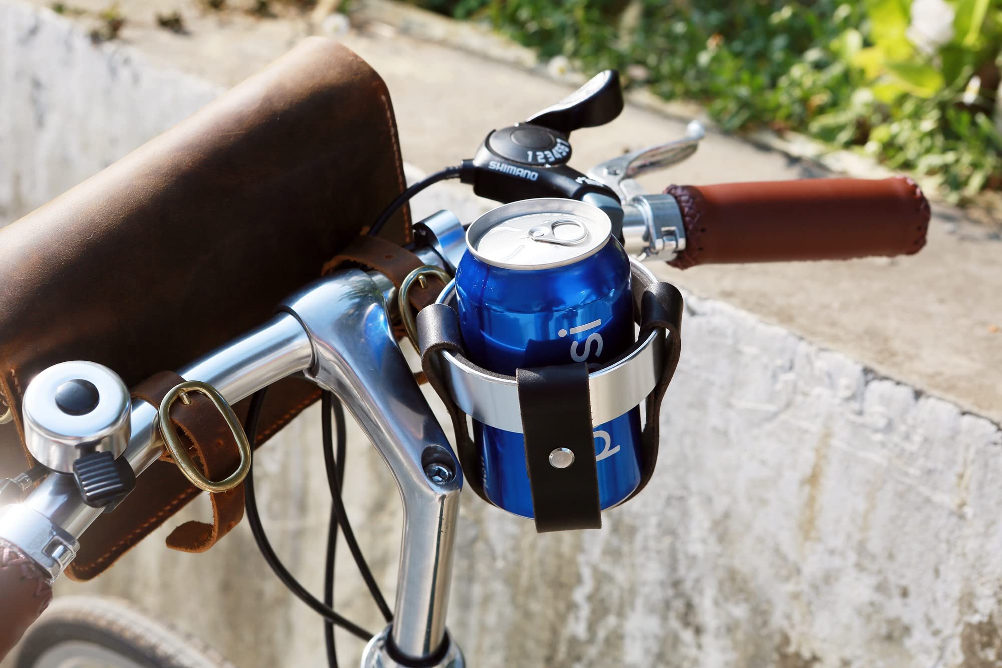 Black & Brown Leather Bicycle Cup Holder - Handlebar Coffee Mug Holder for Cycling, Commuting & Outdoor Adventures - X07-LBHCH (Shallow Version, Black) - Perfect for Coffee Lovers, Bike Commuters & Camping Trips