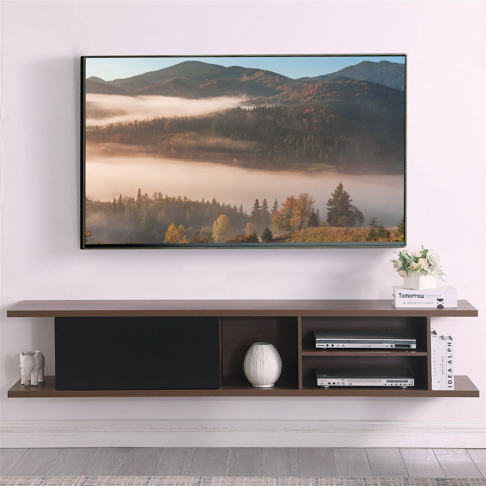 Auldrin 200cm Floating TV Stand Entertainment Center, Wall Mounted TV Console with Storage Shelf - Dark Oak Wood Modern Design by Tauris - Perfect for Living Room, Bedroom & Home Theater Setup