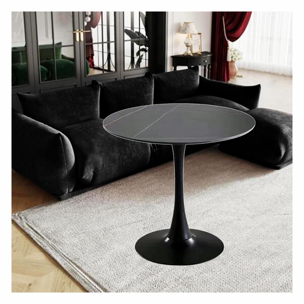 Modern Round Tulip Bistro Table with Granite Top & Metal Pedestal - Kitchen Dining Table, Coffee Table, End Table for Home, Cafe, Restaurant & Outdoor Use