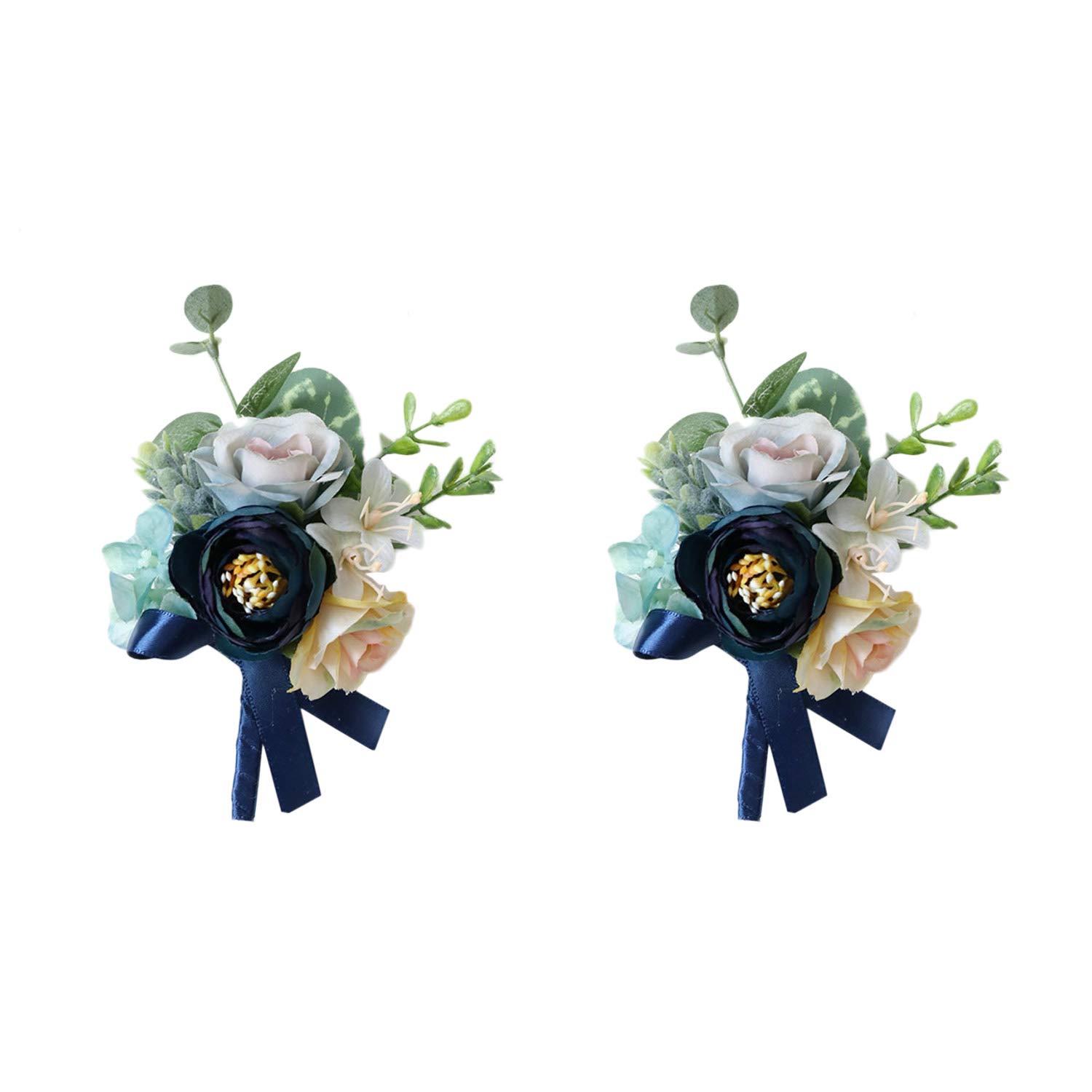 USIX 2-Piece Set Handmade Peony Rose Lapel Pin for Men - Navy Blue Boutonniere Brooch for Wedding Suits, Groom & Groomsmen | Perfect for Formal Events, Proms & Business Occasions