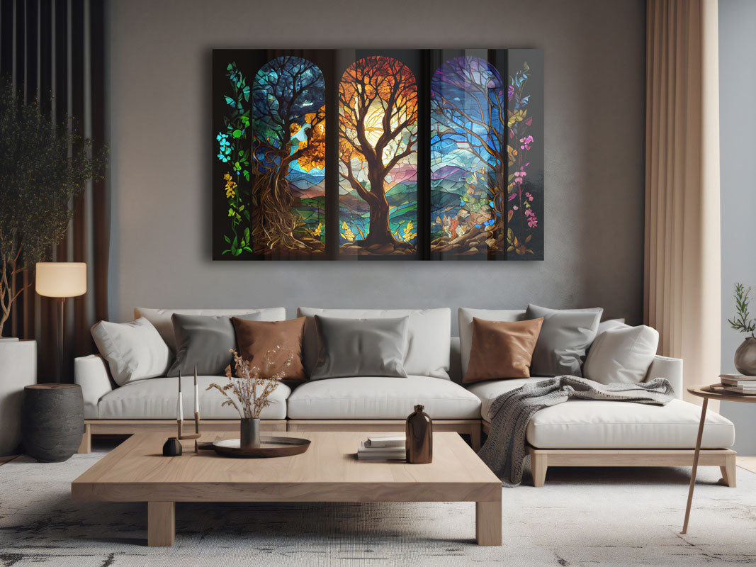 Magical Forest Stained Glass Window Film - Self-Adhesive Decorative Privacy Film for Home & Office Windows - Perfect for Living Rooms, Bedrooms, and Office Spaces