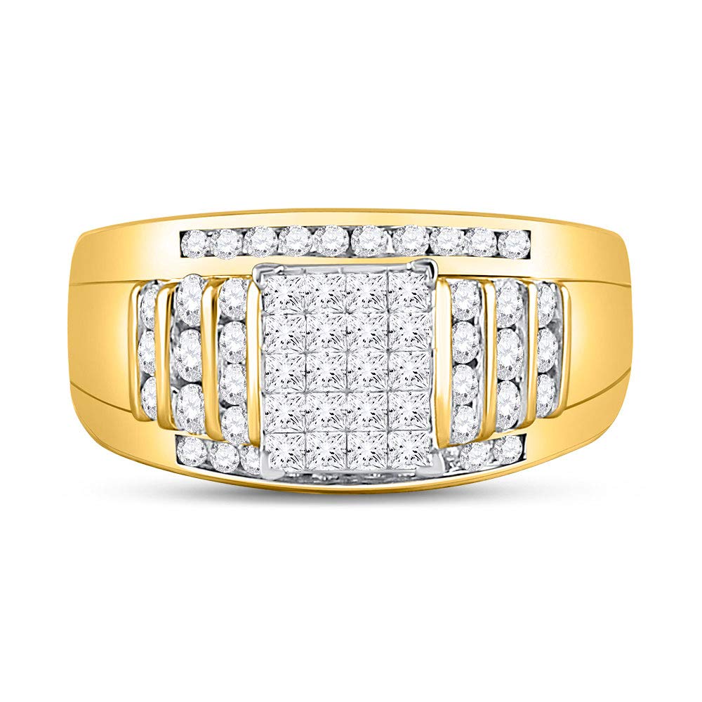 10K Yellow Gold Princess Cut Diamond Cluster Ring for Women - 1.00 CTTW | Elegant Engagement, Wedding, Anniversary Gift Jewelry