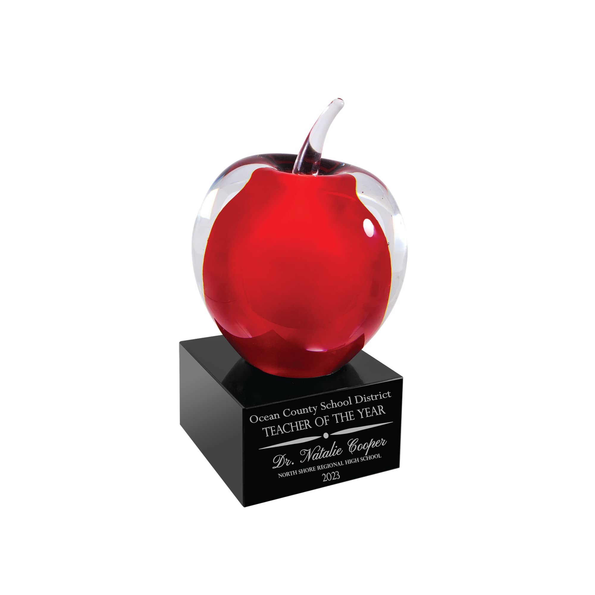 Custom Engraved Glass Apple Award - Teacher Appreciation Gift for Retirement & Recognition