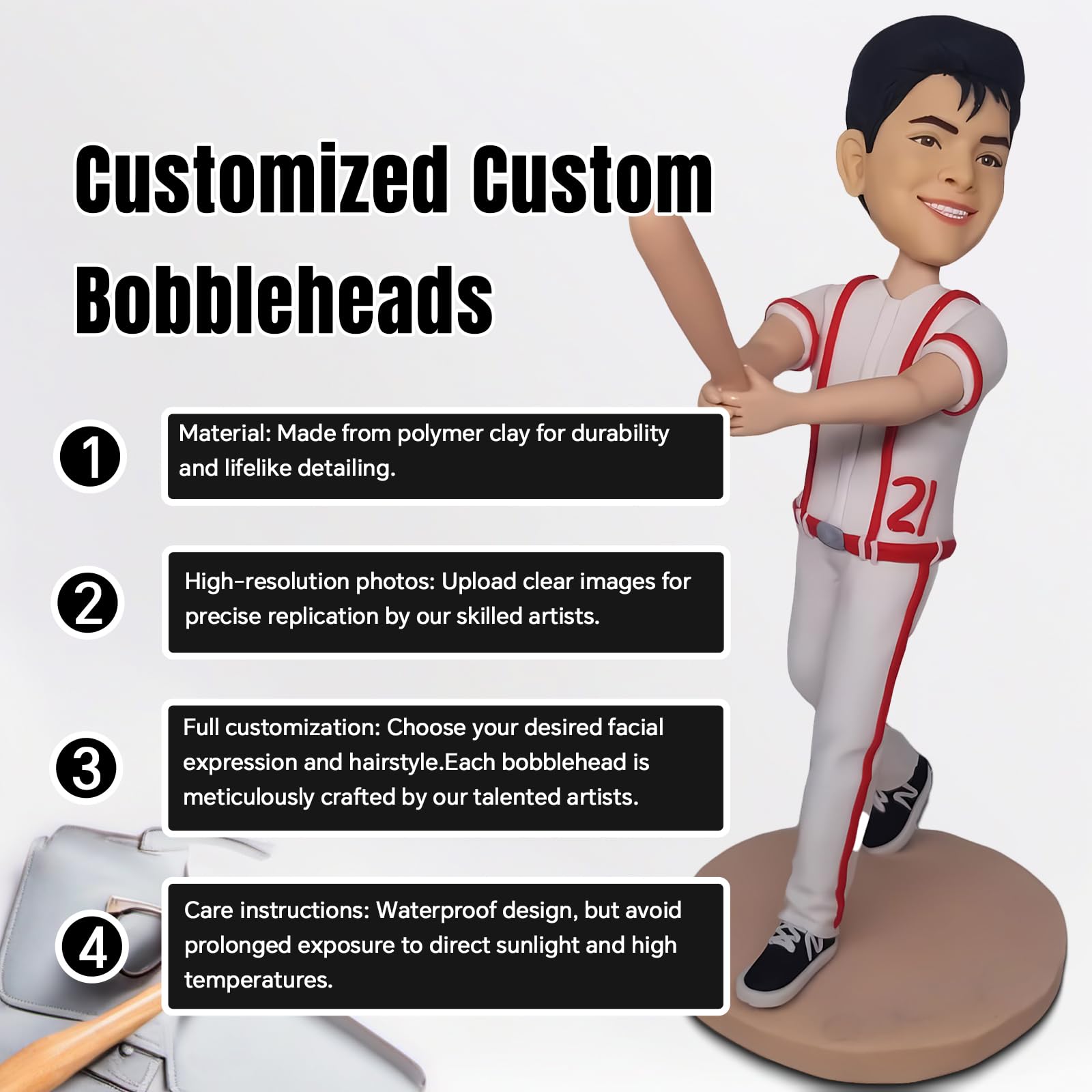 Custom Baseball Player Bobbleheads - Personalized Bobblehead Figures for Baseball Fans, Unique Sculpture Gifts for Men, Boyfriends, Husbands, Coworkers & Bosses - Perfect for Birthdays, Anniversaries, Retirement & Office Decor