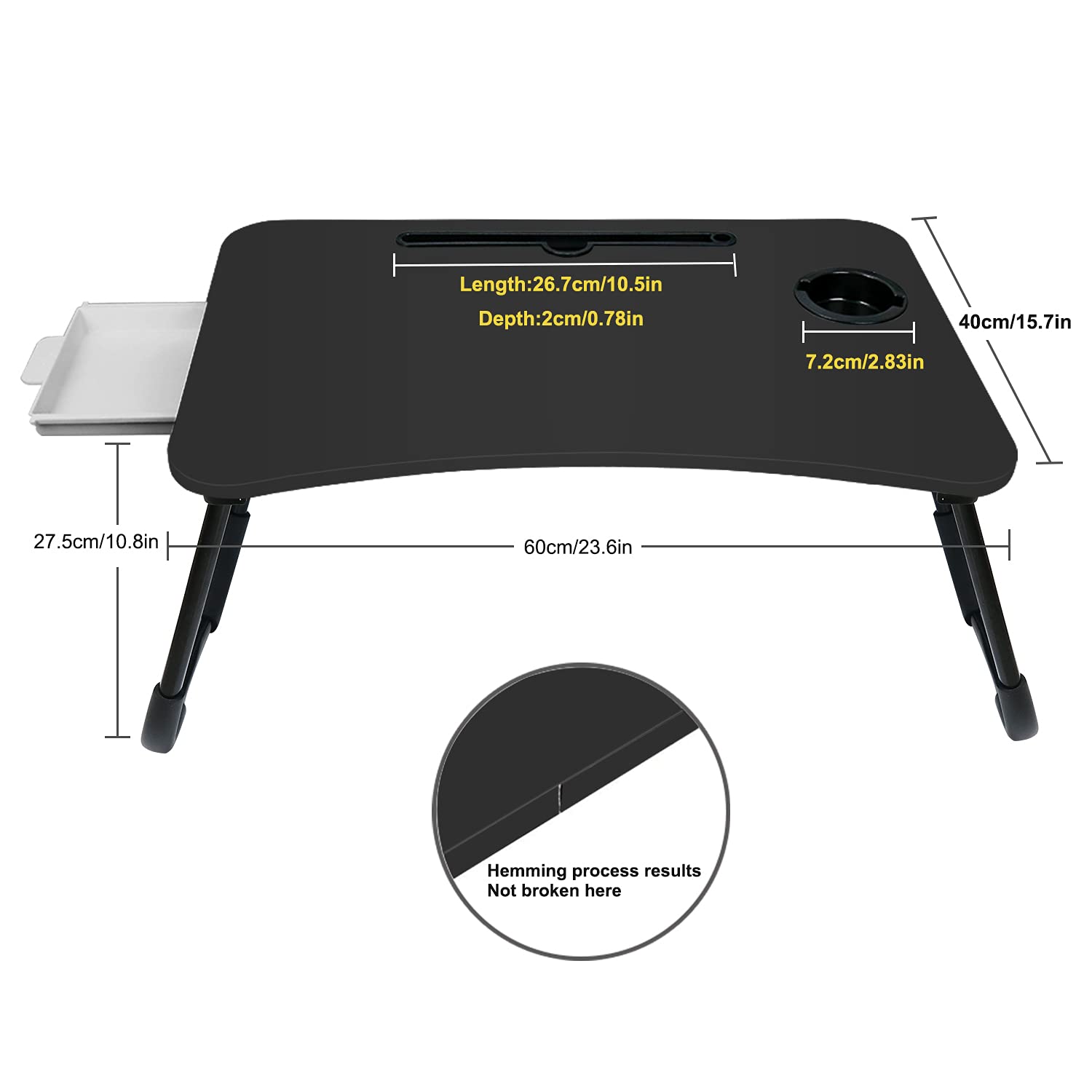 Fayquaze Foldable Laptop Bed Table with Storage Drawer & Cup Holder - Portable Lap Desk for Working, Eating & Reading - Perfect for Home Office, Dorm Room & Bed Use