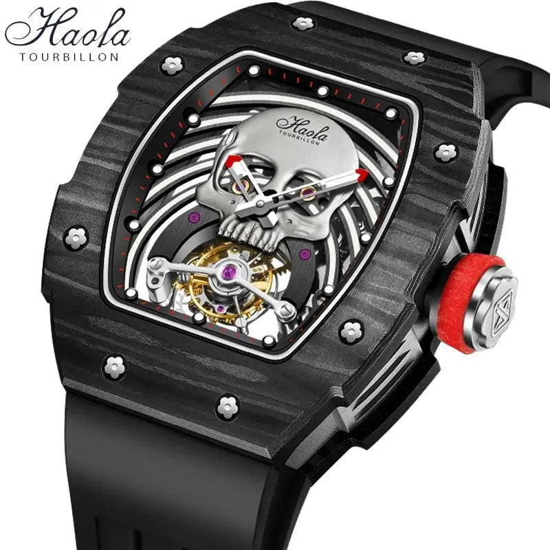 Premium Haofa Skeleton Tourbillon Men's Watch - Mechanical Movement with Sapphire Crystal & Luminous Carbon Fiber Dial - Luxury Dress Watch for Business, Formal Events & Special Occasions