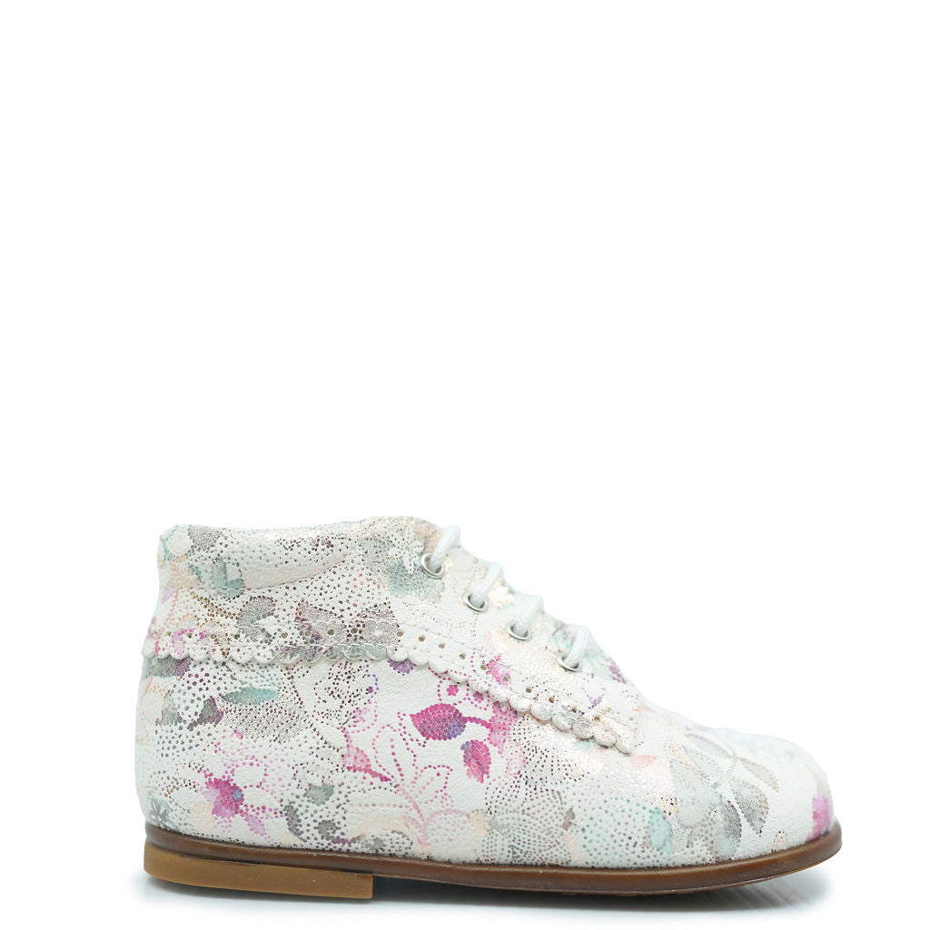 Beberlis Metallic Floral Scalloped Baby Booties - Soft & Stylish First Walkers for Newborns & Infants | Perfect for Photo Shoots, Baby Showers & Special Occasions
