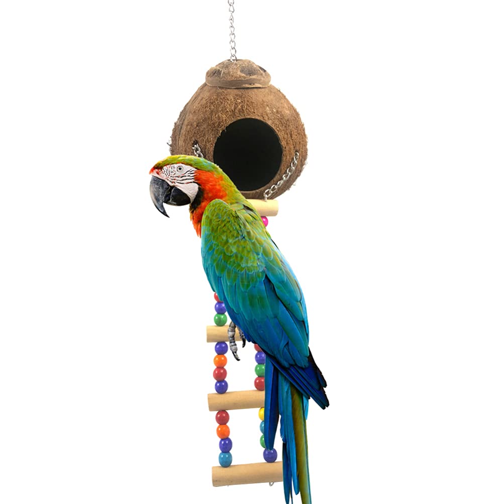 TEHAUX Wooden Birdhouse for Parrots - Natural Wood Parrot Toy & Nesting House - Perfect for Parrots, Cockatiels, Lovebirds - Indoor & Outdoor Bird Cage Accessories for Play & Rest