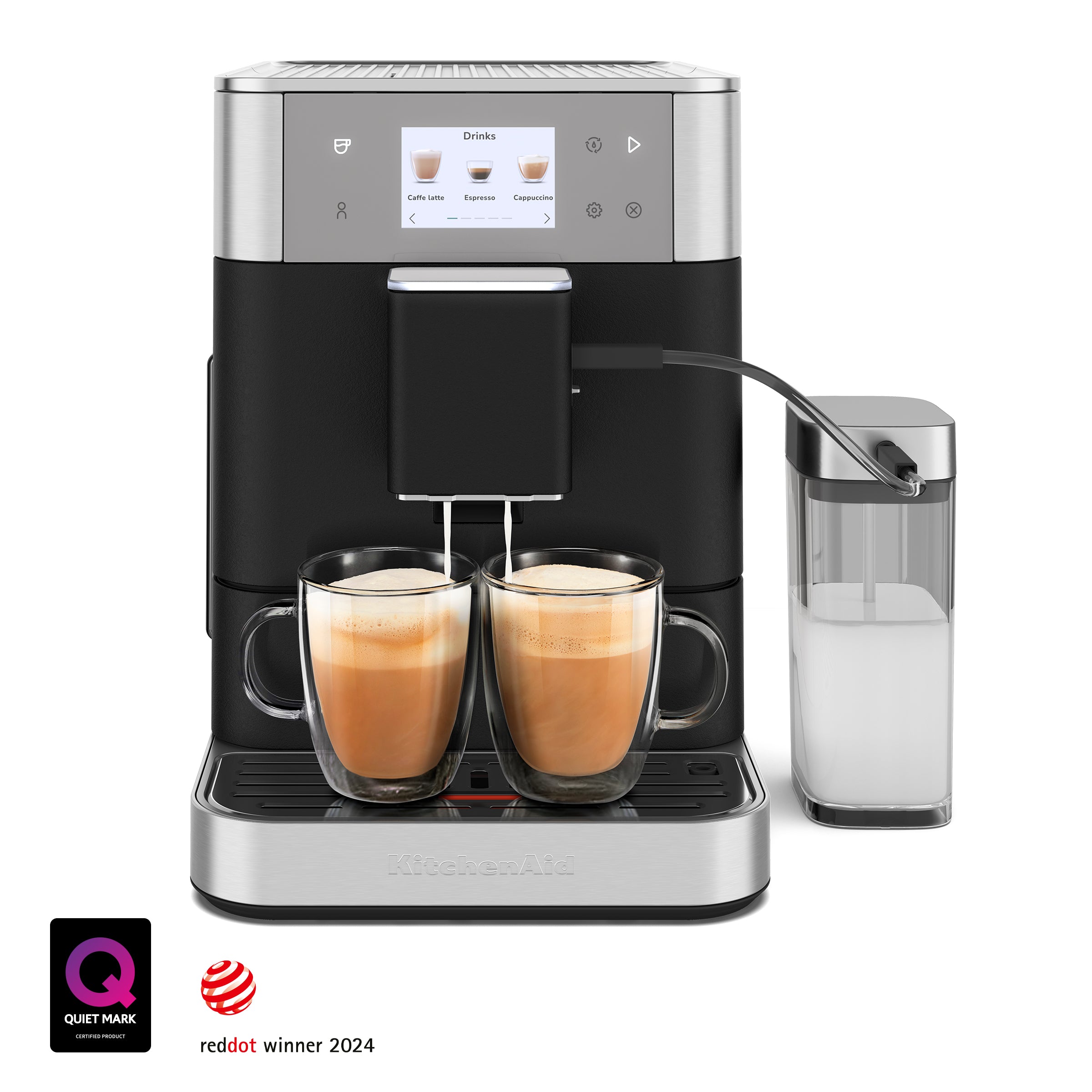 KitchenAid KF7 Fully Automatic Espresso Machine with Built-in Grinder - Cast Iron Black (KES8557BK) for Home Barista & Coffee Lovers