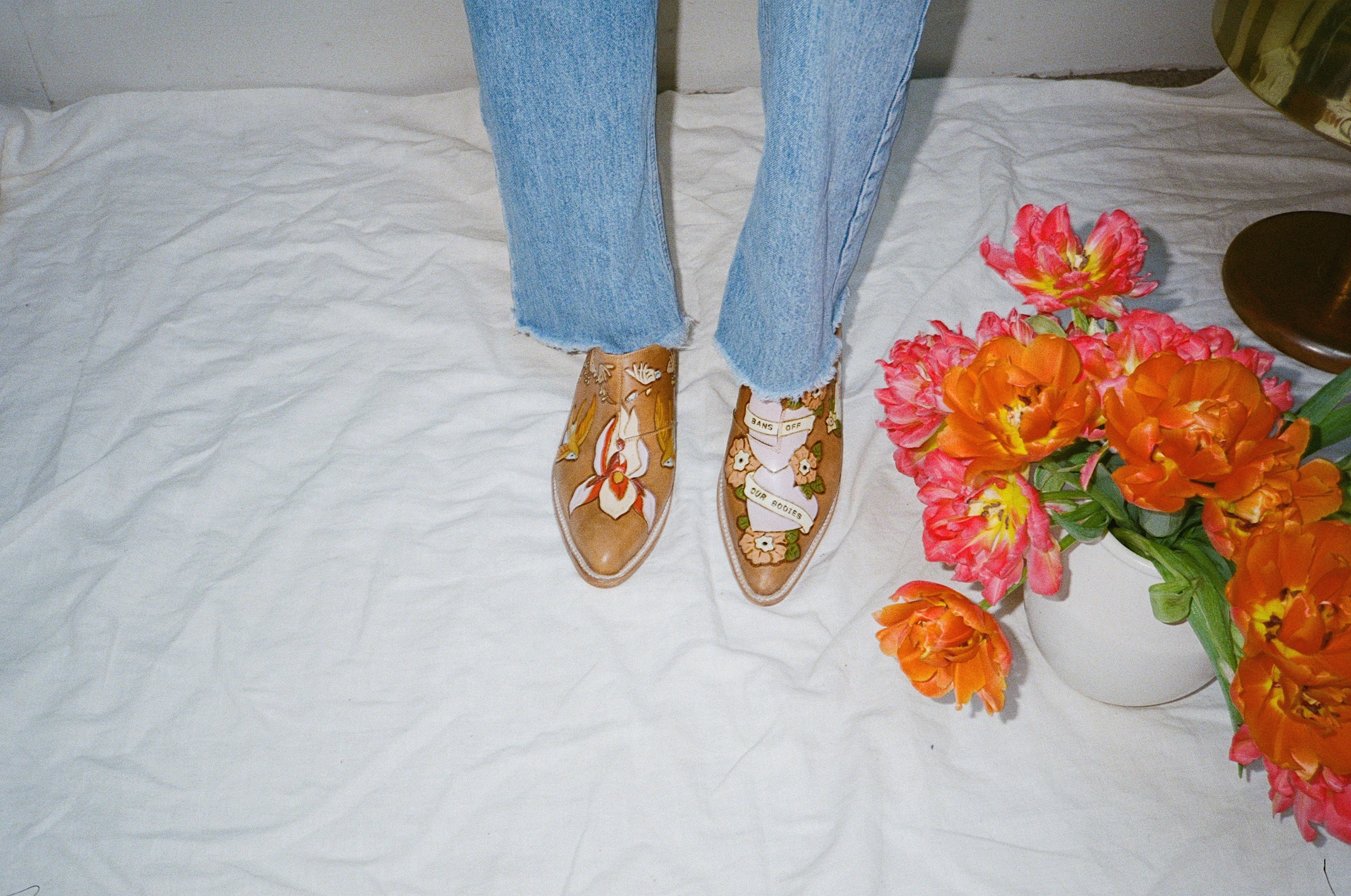 Bans Off Our Bodies Doodle Mule Slippers in Caramel - Comfortable House Shoes for Women, Perfect for Relaxing at Home, Lounging & Casual Wear