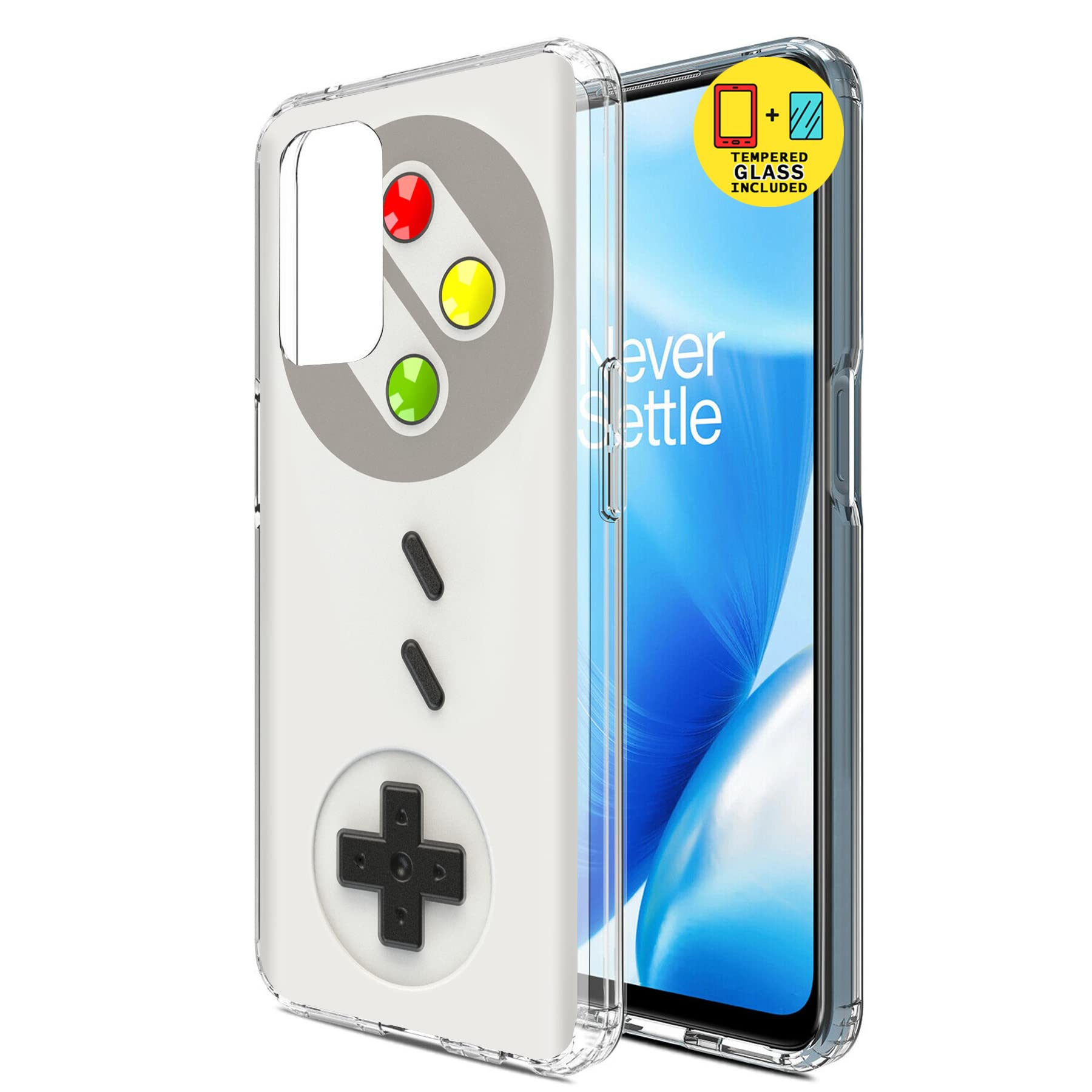 OnePlus Nord N200 5G Case with Tempered Glass Screen Protector - Slim TPU Gel Cover, Gameboy Print, Lightweight & Flexible, Anti-Scratch Protection | Perfect for Gaming, Daily Use & Travel (Printed in USA)