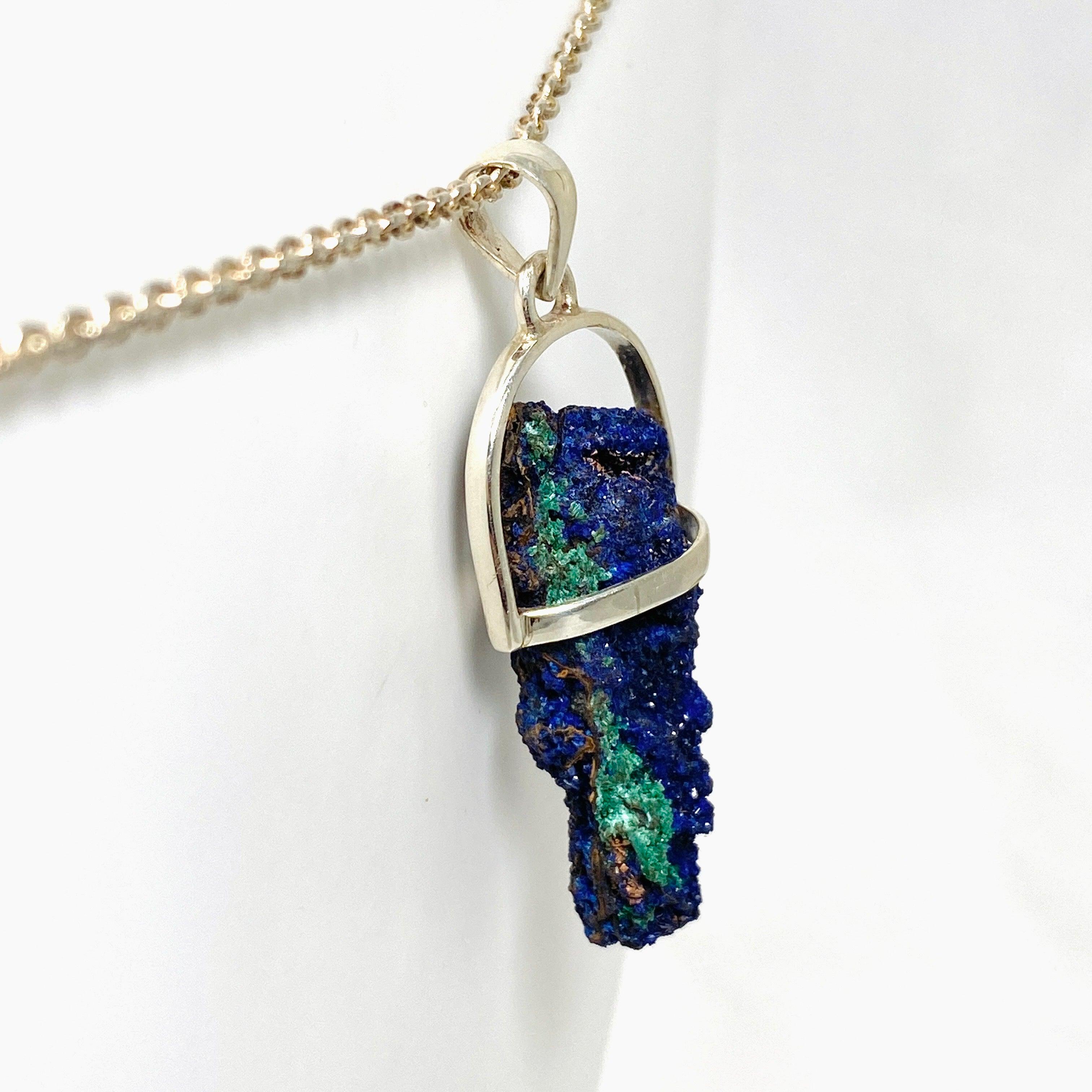 Natural Raw Azurite and Malachite Pendant Necklace - Handmade Stone Jewelry for Women - Perfect for Spiritual Healing, Meditation & Boho Fashion