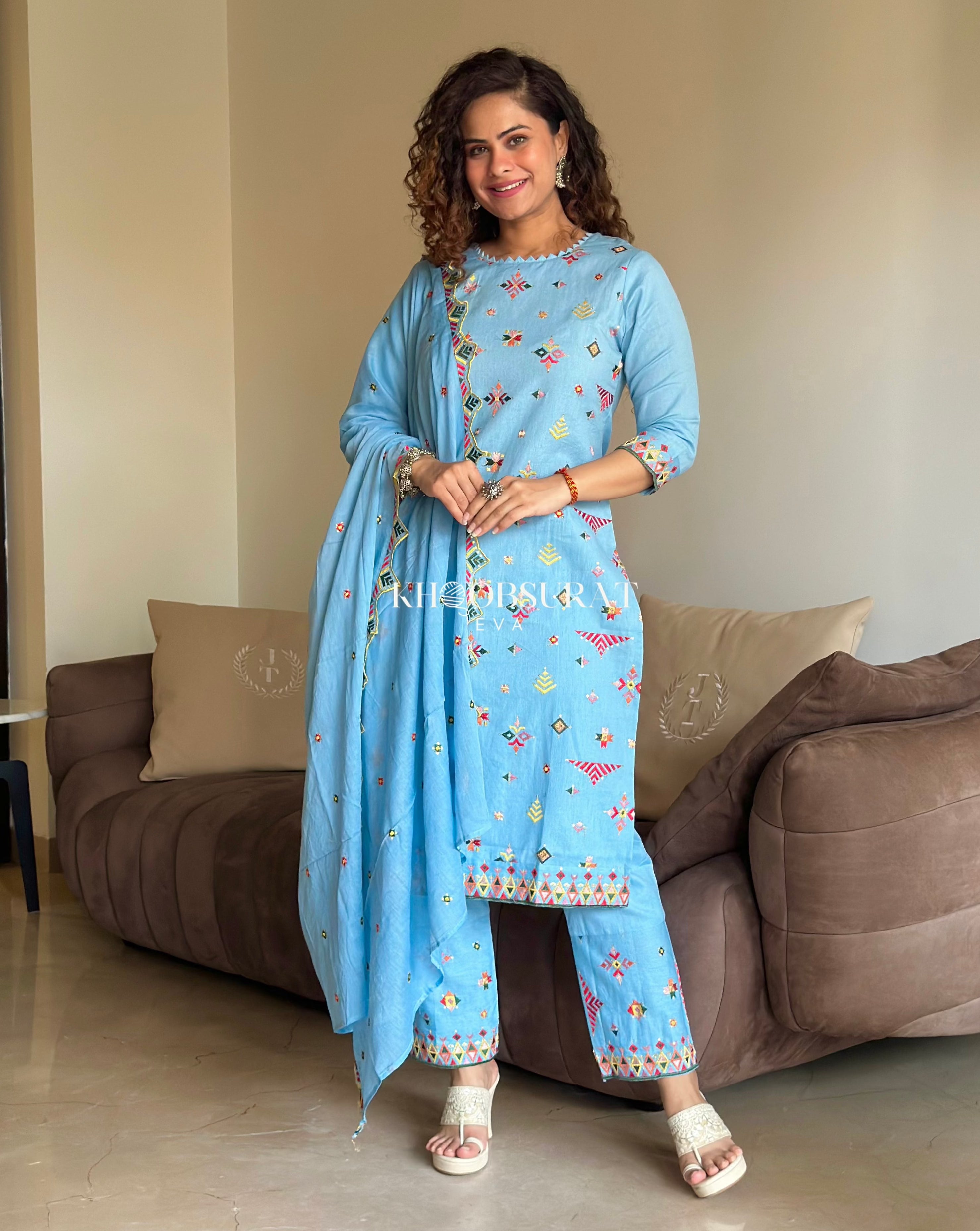 Blue Breeze Cotton Kurta Suit Set for Women - Comfortable Traditional Indian Outfit for Festivals, Weddings & Casual Wear