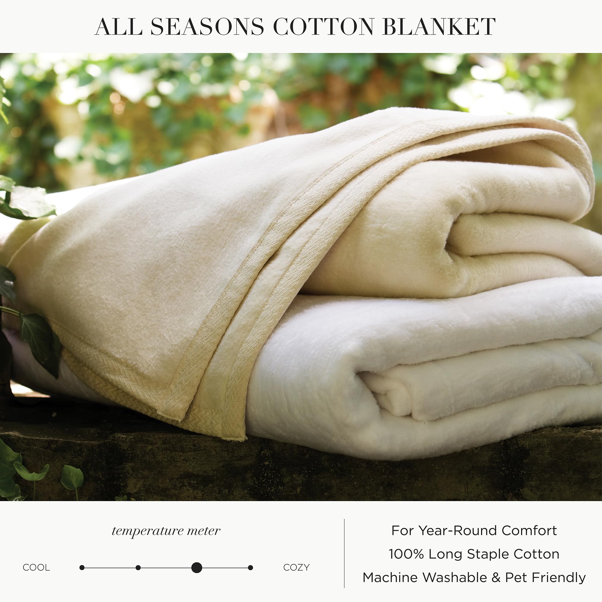 Peacock Alley All Seasons Luxury Cotton Blanket - 100% Long Staple Soft Cotton Blanket for Sofa, Bed & Crib - Twin/Twin XL Size, White - Perfect for Home, Office & Travel Use