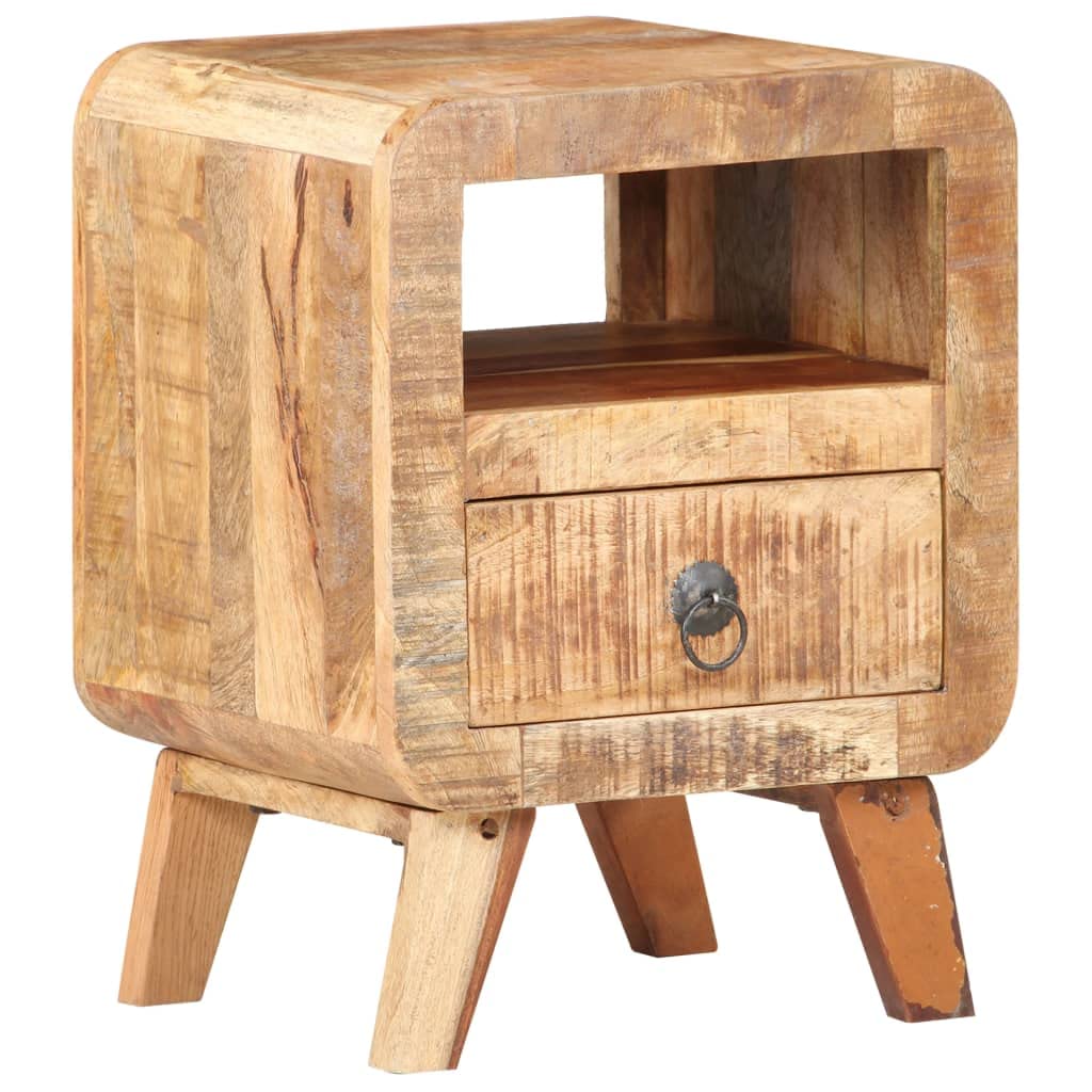 Modern Nightstand with Drawer & Shelf - Mango Wood Bedside Table, Dresser with Storage for Bedroom, Hallway, Hotel - Compact Size 11.8