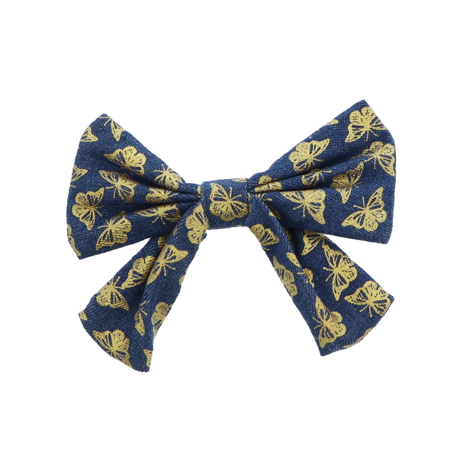 5.5 Inch Denim Bow Hair Clip with Butterflies for Women and Girls - Perfect for Parties, Weddings, and Everyday Style