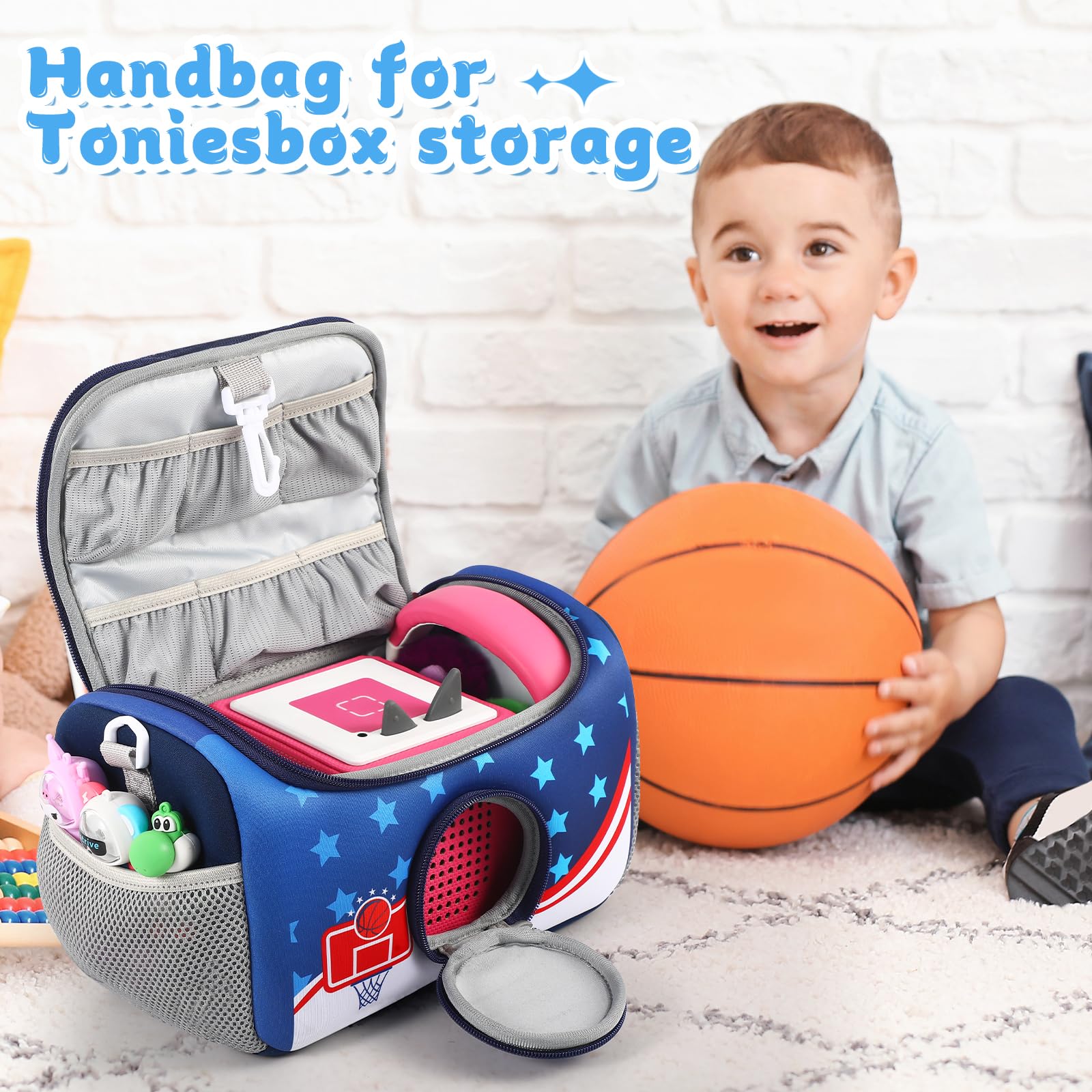 Compatible with Toniebox Audio Player - Shoulder Strap Portable Bag for Storage & Charging | Navy Blue Carrying Case for Tonies Figures | Perfect for Travel, Kids' Playtime & Headset Organization