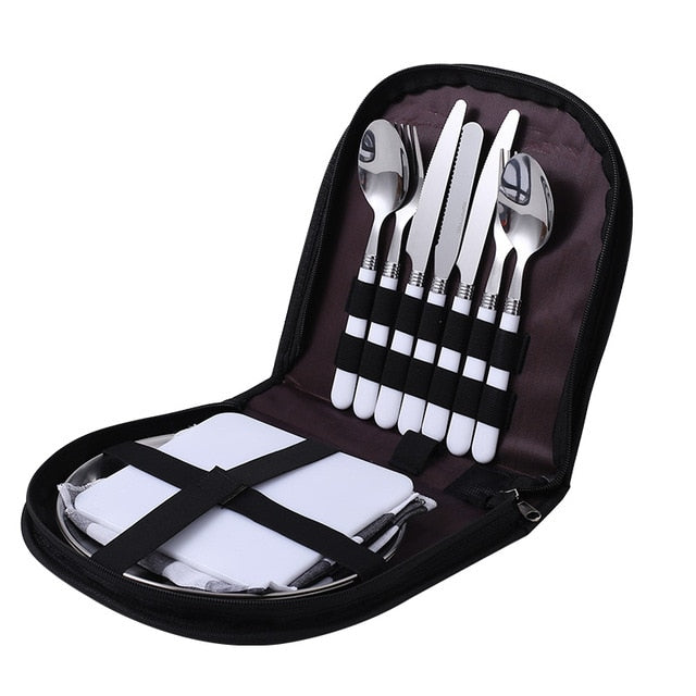 Portable Outdoor Picnic & Camping Tableware Set - Lightweight Durable Dishes, Cups & Utensils for Hiking, BBQ, Beach & Backyard Parties