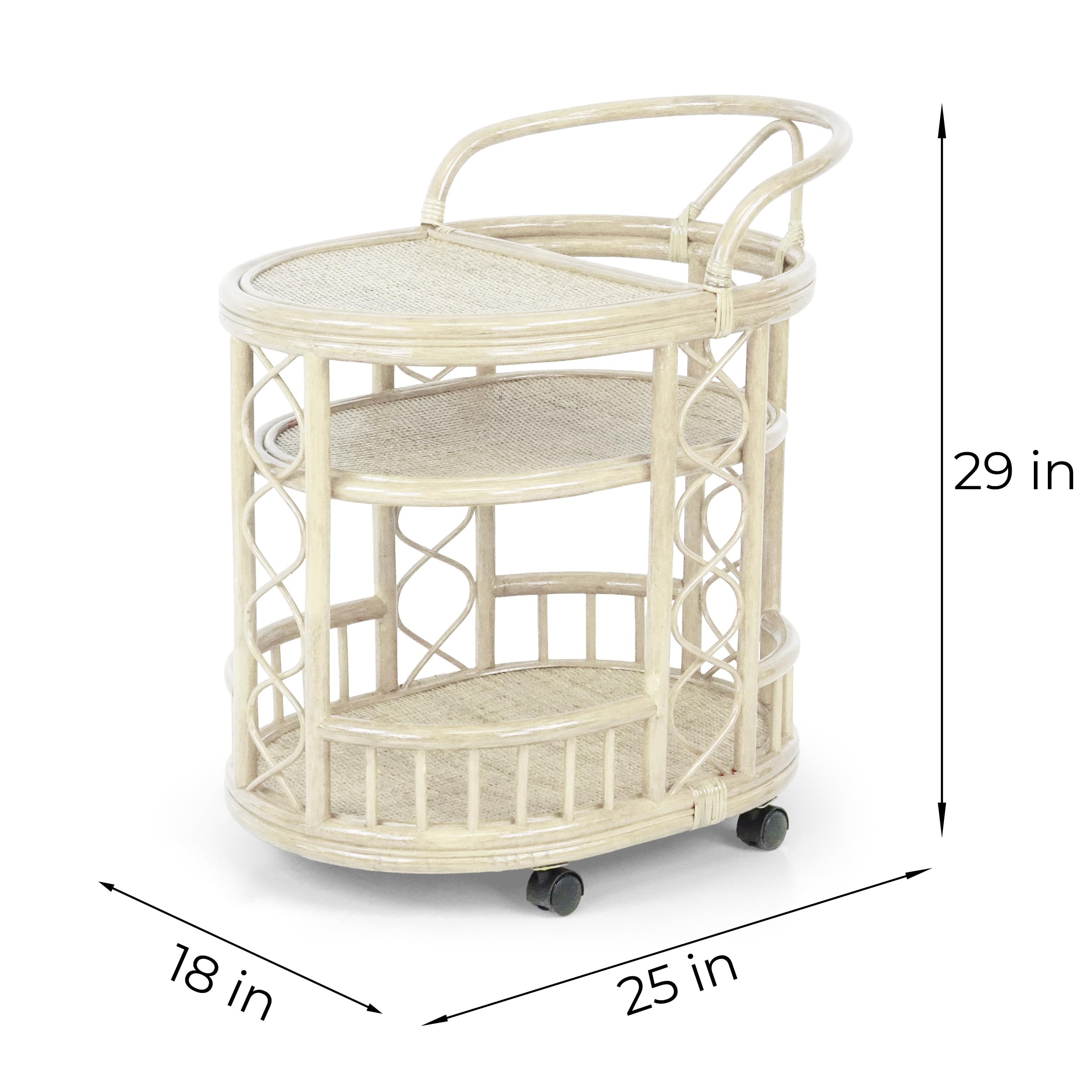 Handmade Woven Rattan Serving Cart with Wheels - Natural Wicker Fully Assembled in White Wash Finish | Perfect for Outdoor Patio, Garden Parties & Indoor Kitchen Use